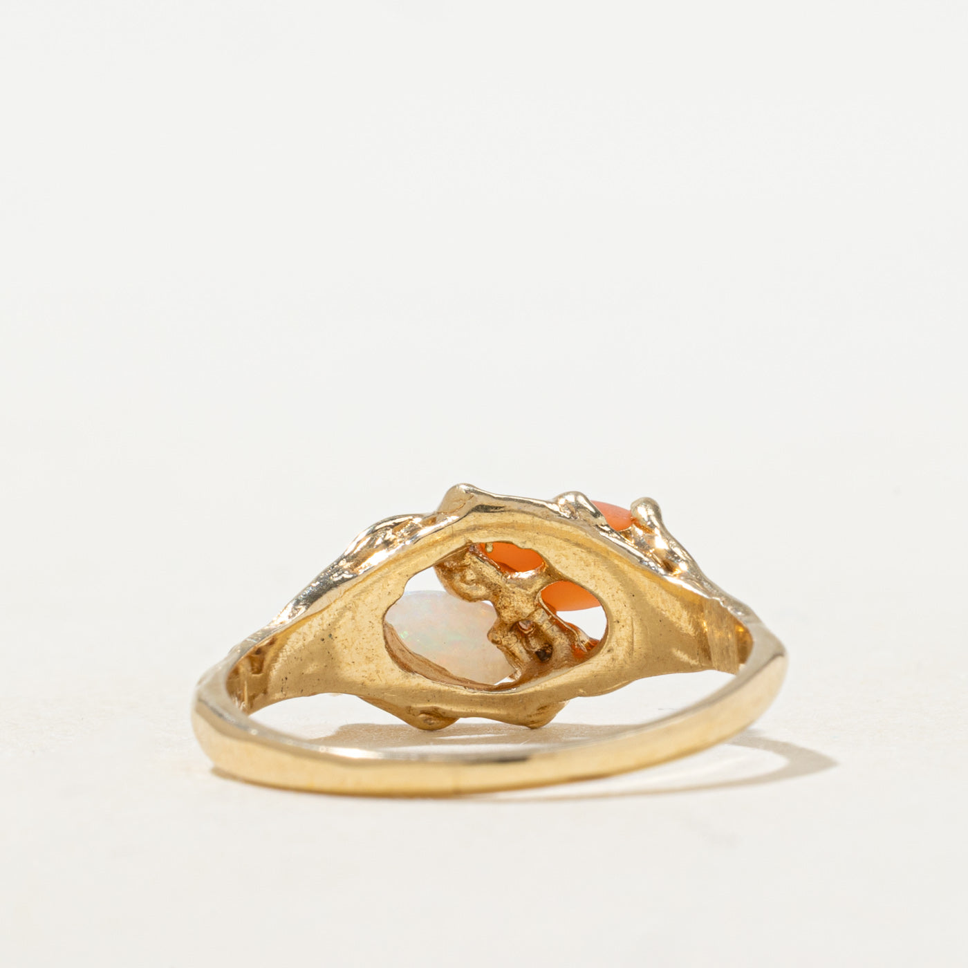 Marquise Cut Coral & Opal Toi Et Moi RIng | 0.55ctw | SZ 7.25 |