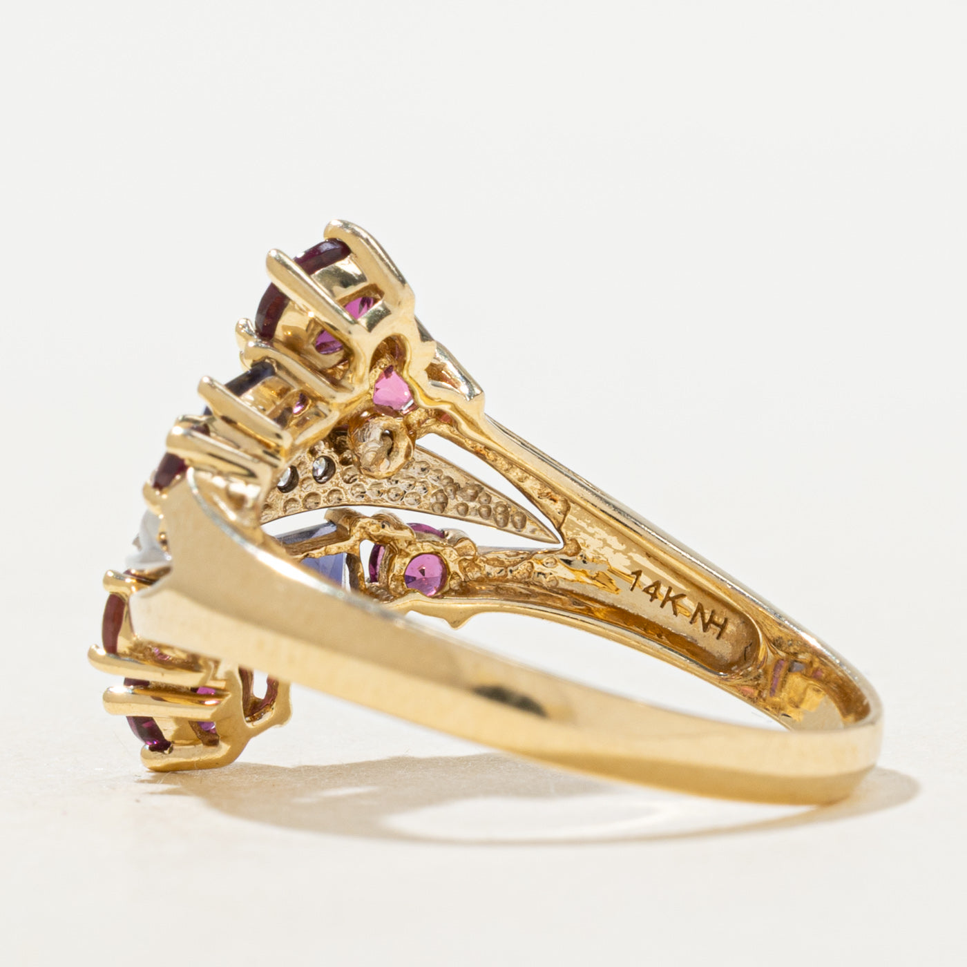 Mix Cut Tourmaline, Iolite & Diamond Cluster Ring | 0.8ctw, 0.03ctw | SZ 8.0 |