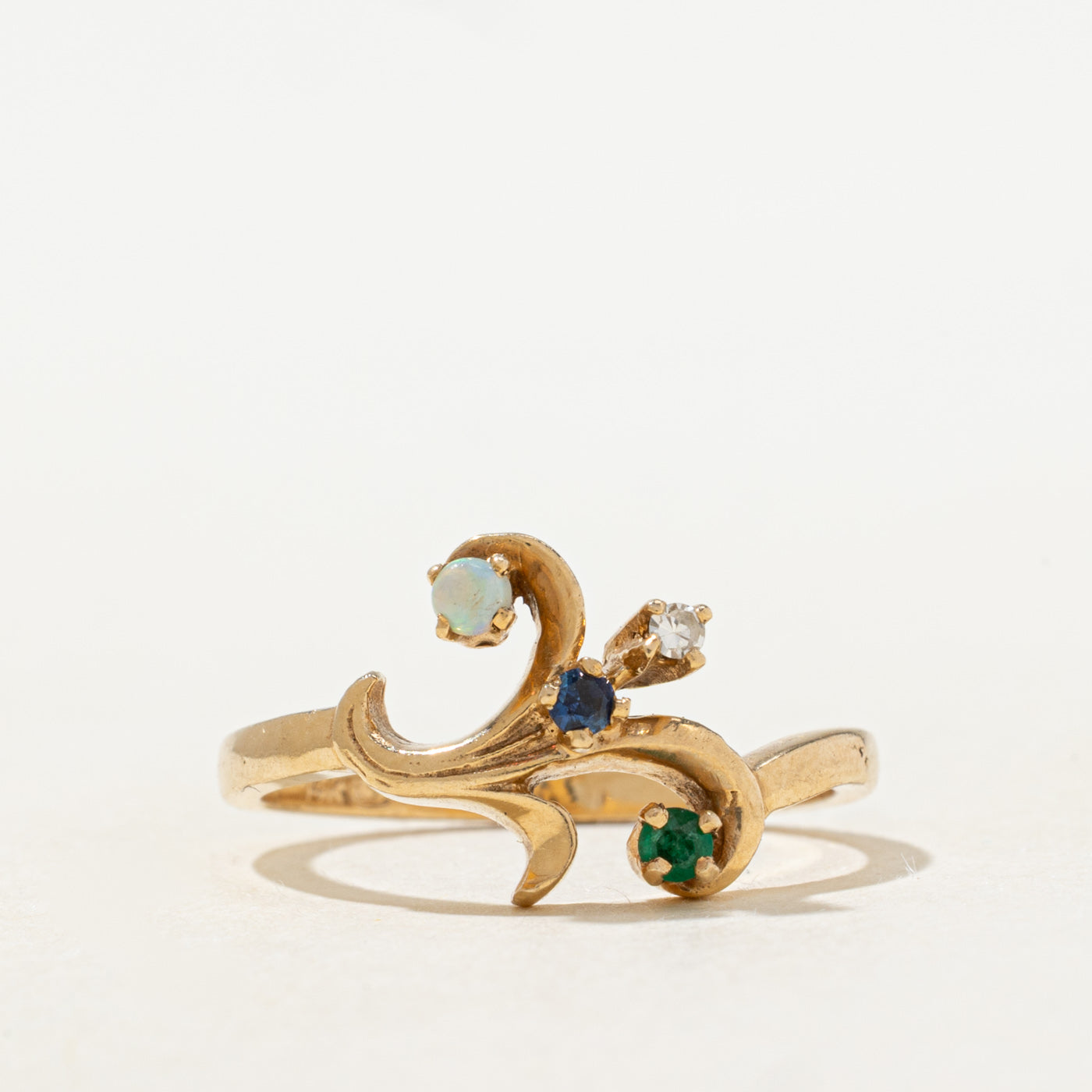 Scattered Multi Gem & Diamond Scrollwork Ring | 0.045ctw, 0.015ct | SZ 7.0 |