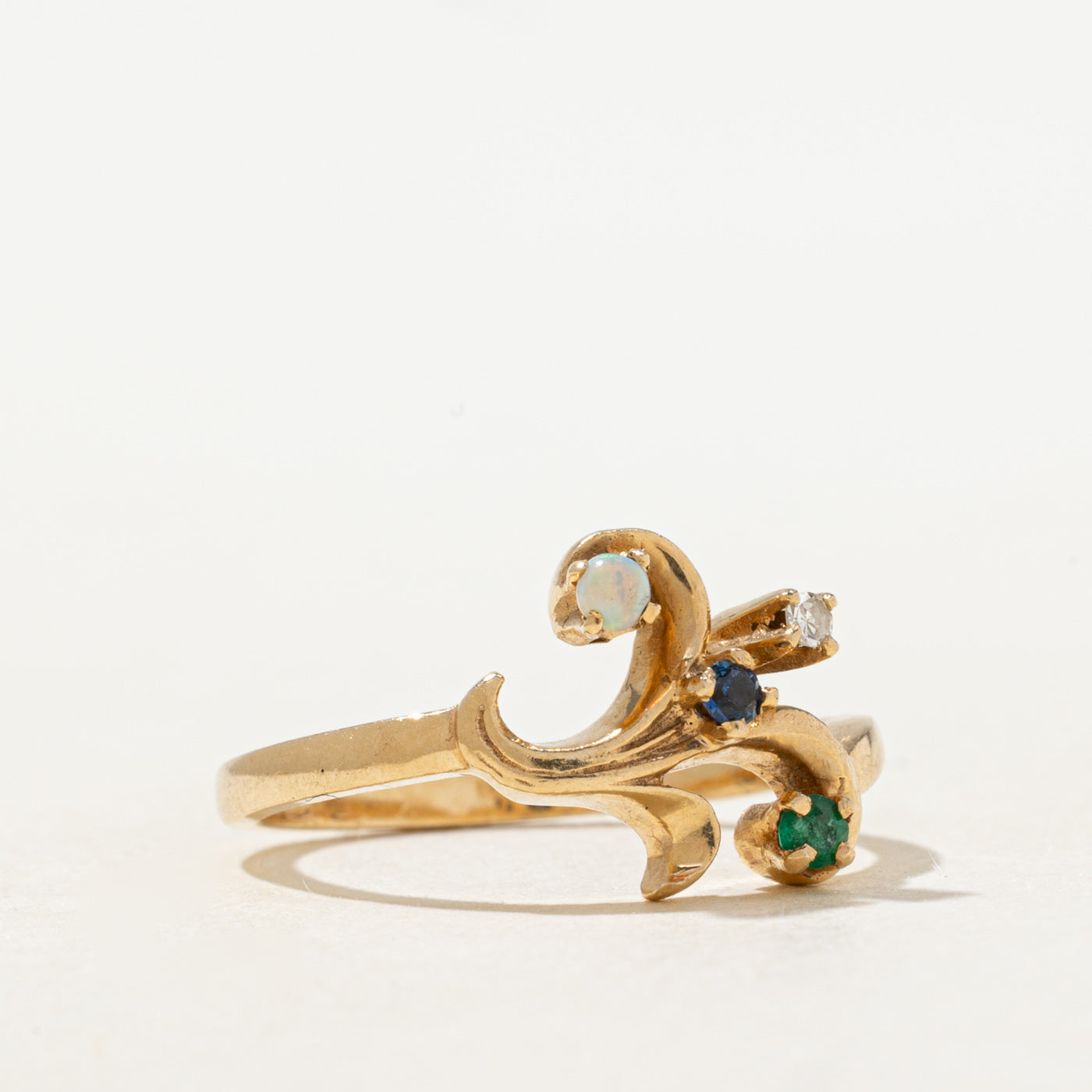 Scattered Multi Gem & Diamond Scrollwork Ring | 0.045ctw, 0.015ct | SZ 7.0 |