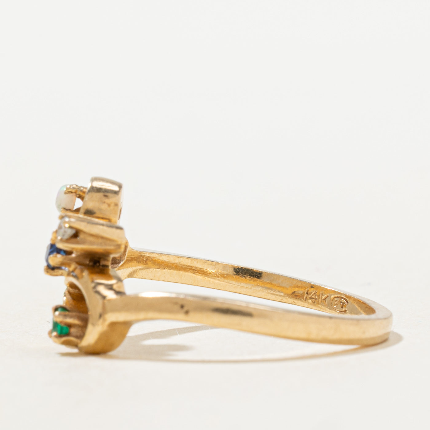 Scattered Multi Gem & Diamond Scrollwork Ring | 0.045ctw, 0.015ct | SZ 7.0 |