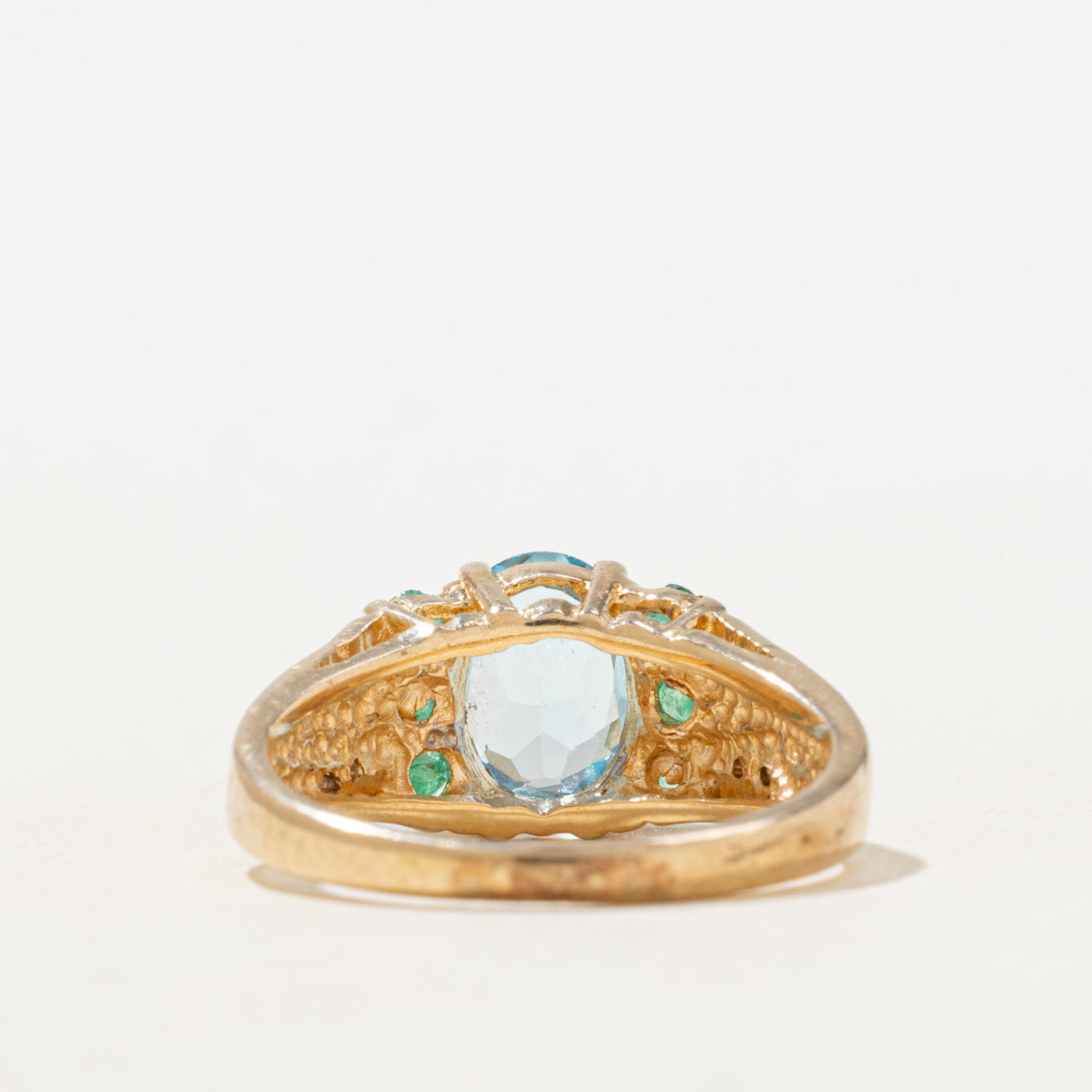 Blue Topaz, Emerald & Diamond Ring | 1.3ctw, 0.04ctw | SZ 4.75 |