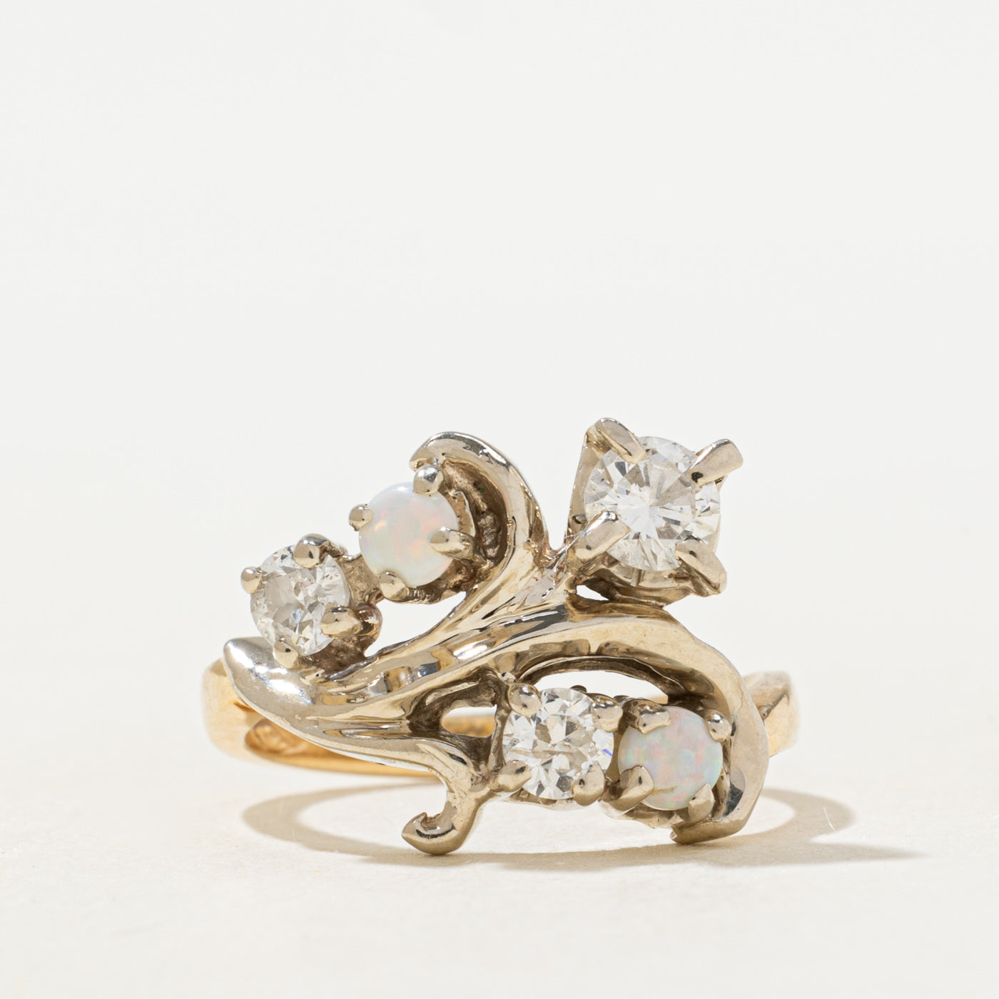 Two Tone Gold Diamond & Opal Cocktail Ring | 0.5ctw, 0.2ctw | SZ 5.25 |