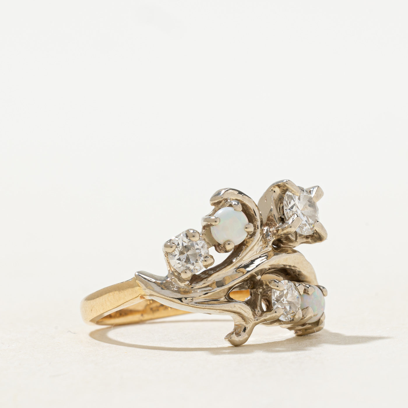 Two Tone Gold Diamond & Opal Cocktail Ring | 0.5ctw, 0.2ctw | SZ 5.25 |