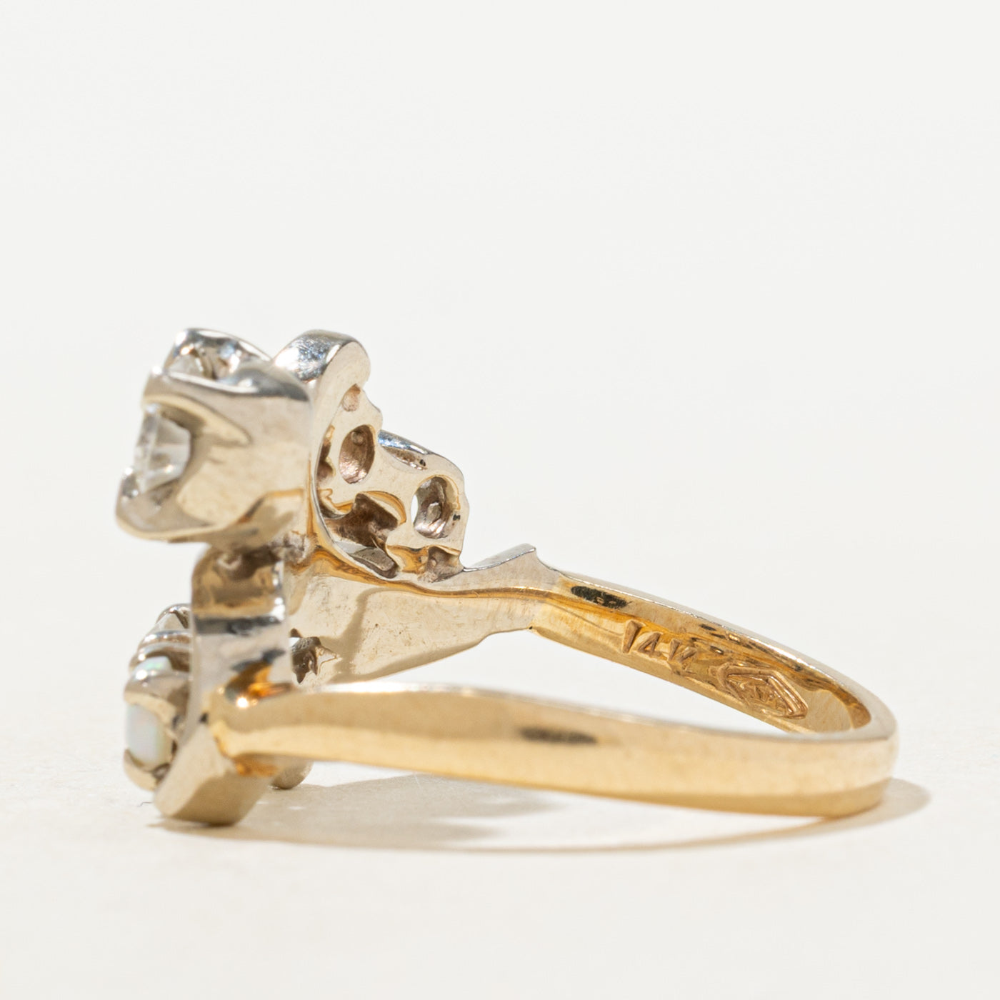 Two Tone Gold Diamond & Opal Cocktail Ring | 0.5ctw, 0.2ctw | SZ 5.25 |