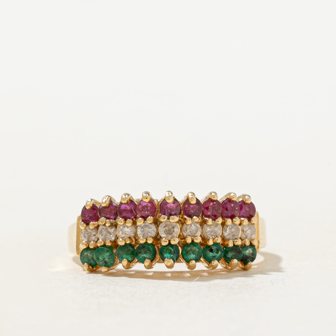 Multi Row Ruby, Emerald & Diamond Ring | 0.33, 0.14ctw | SZ 6.25 |