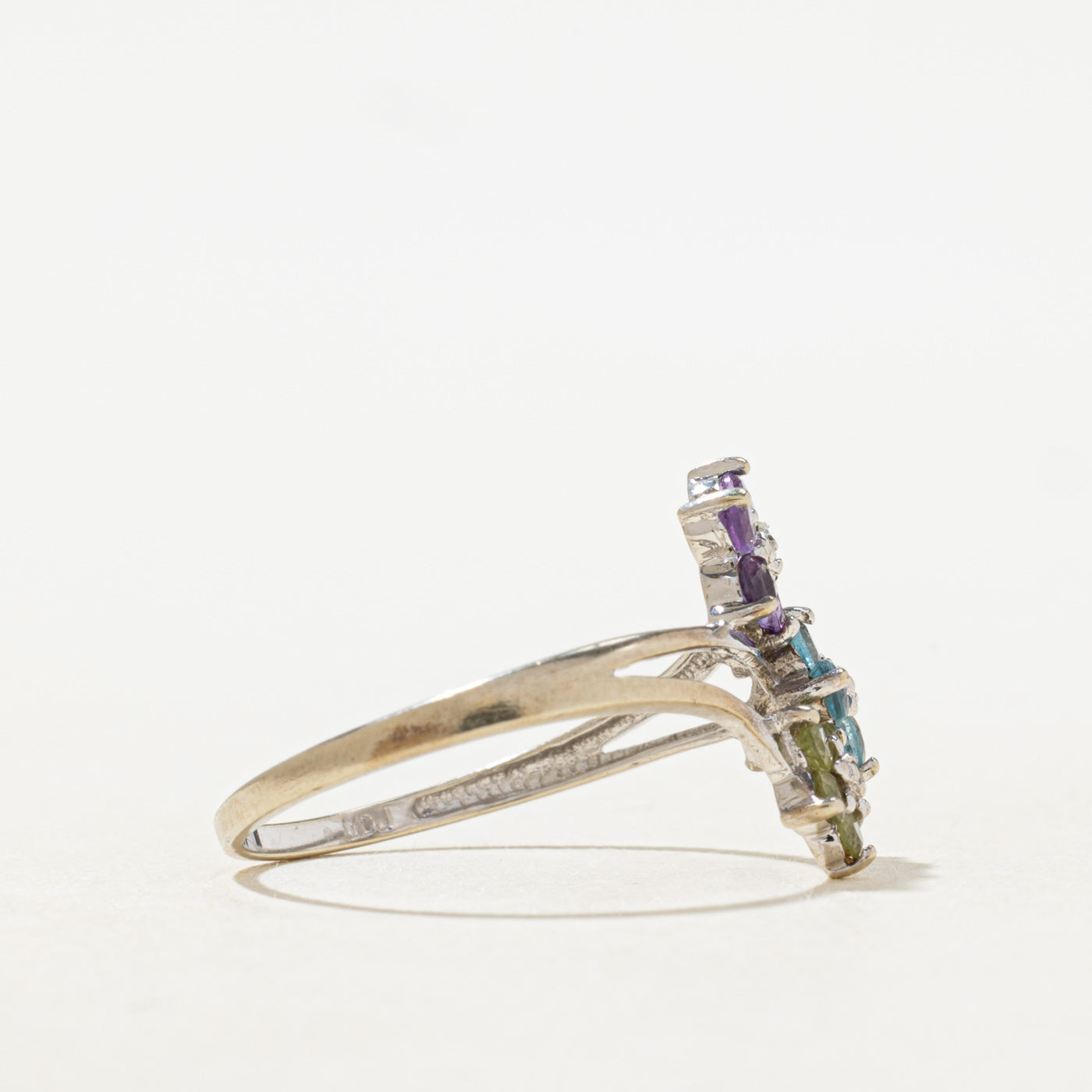 Multi Gem & Diamond Floral Bypass Ring | SZ 7.25 |