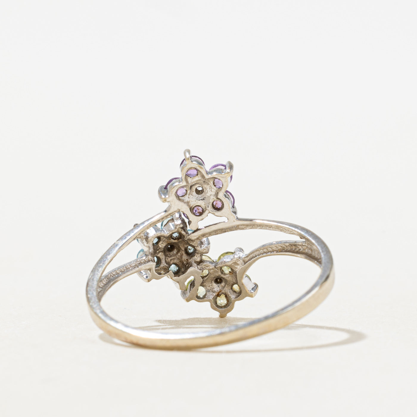 Multi Gem & Diamond Floral Bypass Ring | SZ 7.25 |