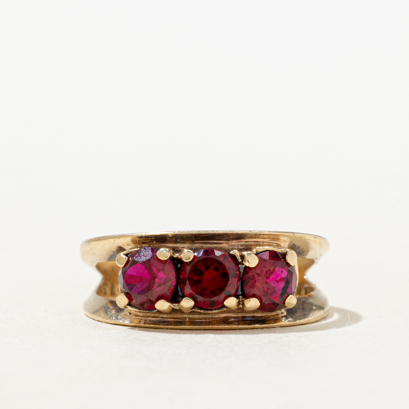Three Stone Synthetic Ruby Ring | 1.0ctw | SZ 5.75 |