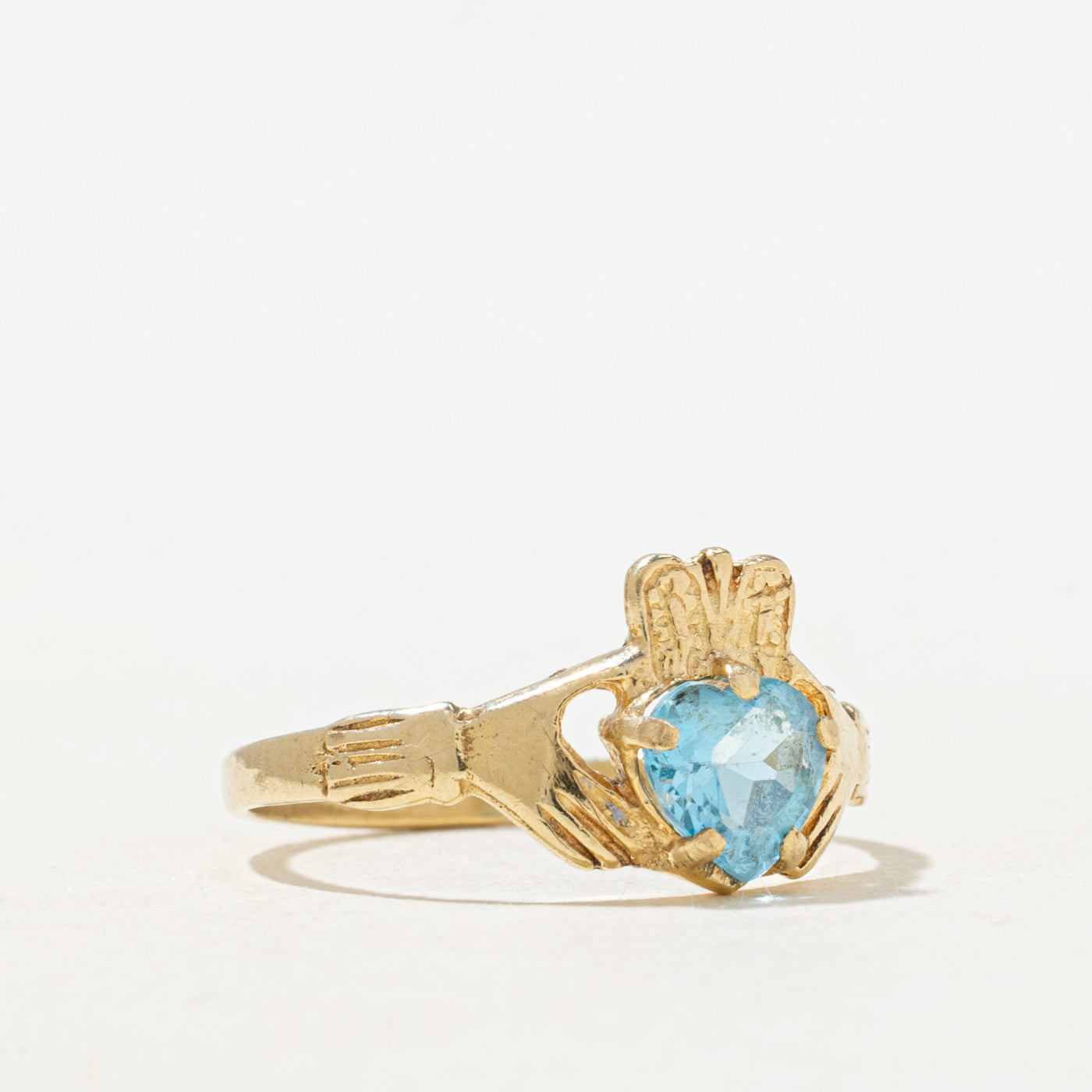 1999 Dublin Heart Cut Blue Topaz Claddagh Ring | 0.9ct | SZ 7.0 |