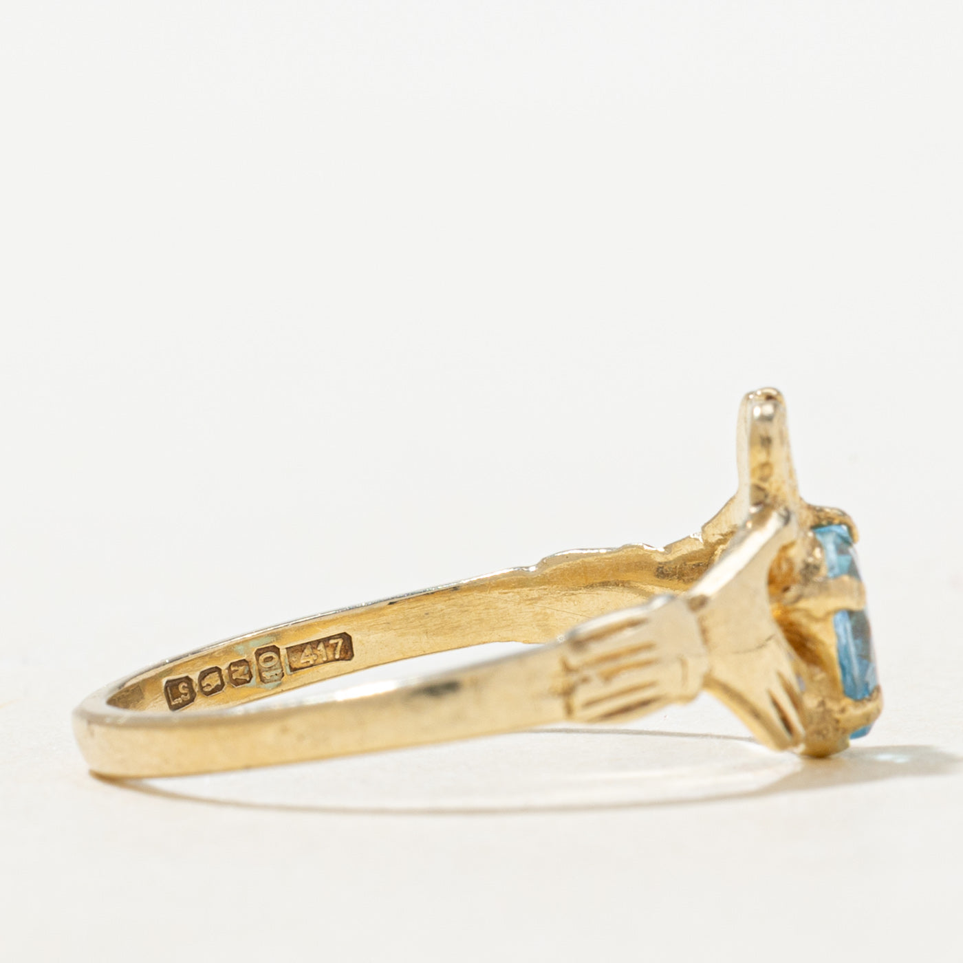 1999 Dublin Heart Cut Blue Topaz Claddagh Ring | 0.9ct | SZ 7.0 |