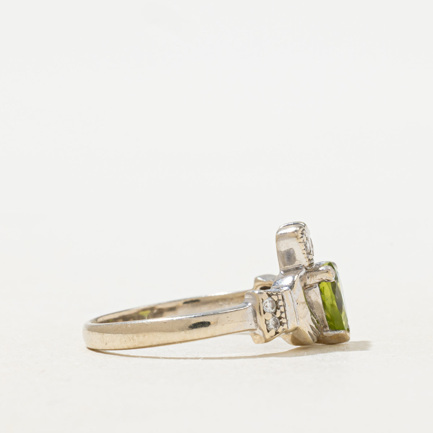 Heart Cut Peridot & Diamond Claddagh Ring | 0.9ct, 0.03ctw | SZ 5.0 |