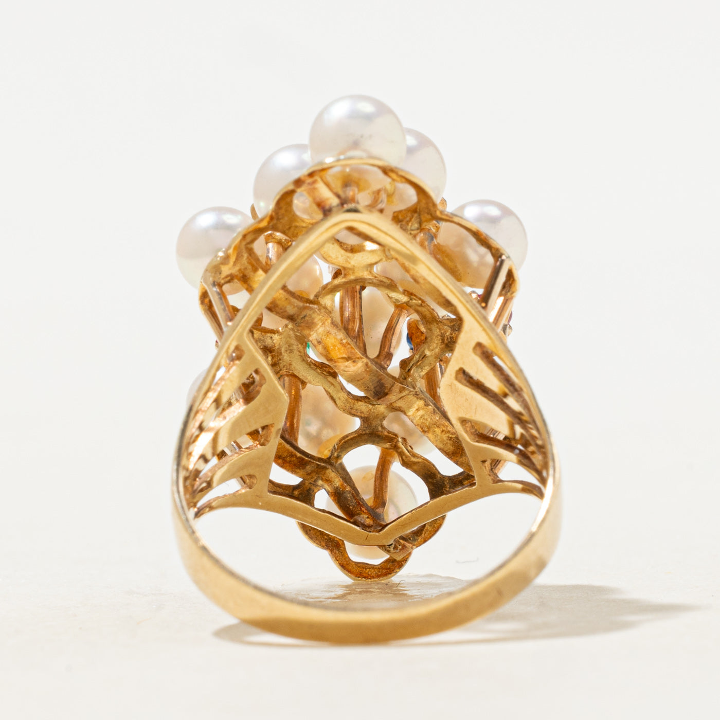 Pearl & Multi Gemstone Cluster Cocktail Ring | 0.08ctw | SZ 6.0 |