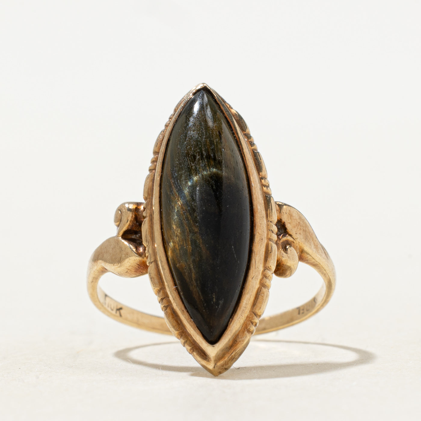 Bezel Set Tiger's Eye Navette Ring | 2.0ct | SZ 6.25 |
