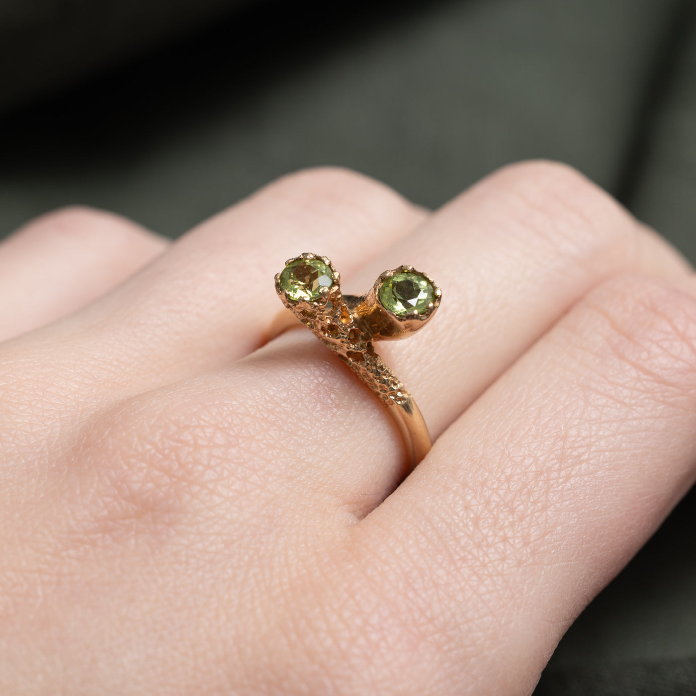 Two Stone Peridot Textured Bypass Ring | 0.7ctw | SZ 5.75 |