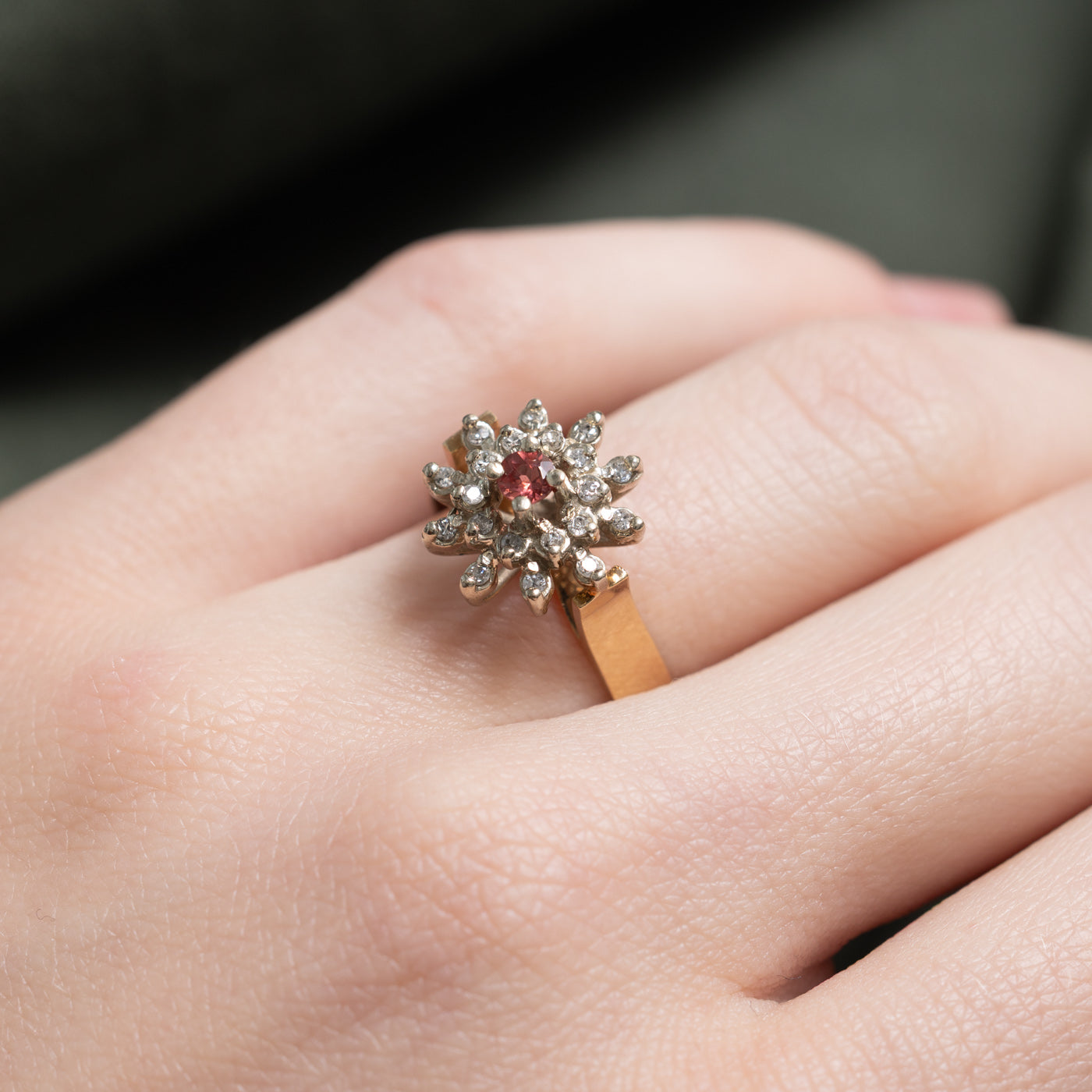 Pink Tourmaline & Diamond Cluster Petal Ring | 0.09ct, 0.1ctw | SZ 6.0 |