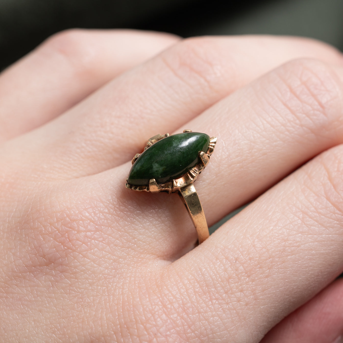 Nephrite Jade Navette Ring | 3.5ct | SZ 7.5 |