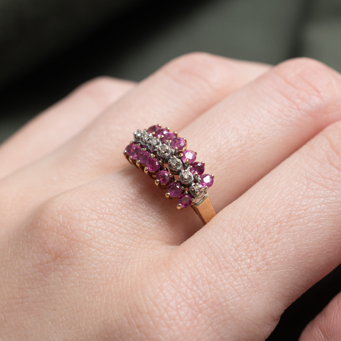Multi Row Ruby & Diamond Ring | 0.9ctw, 0.03ctw | SZ 9.25 |