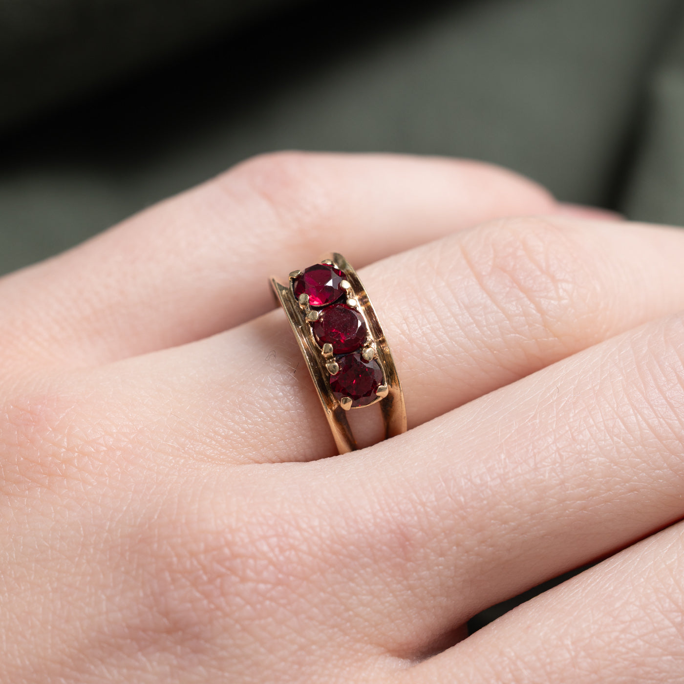 Three Stone Synthetic Ruby Ring | 1.0ctw | SZ 5.75 |