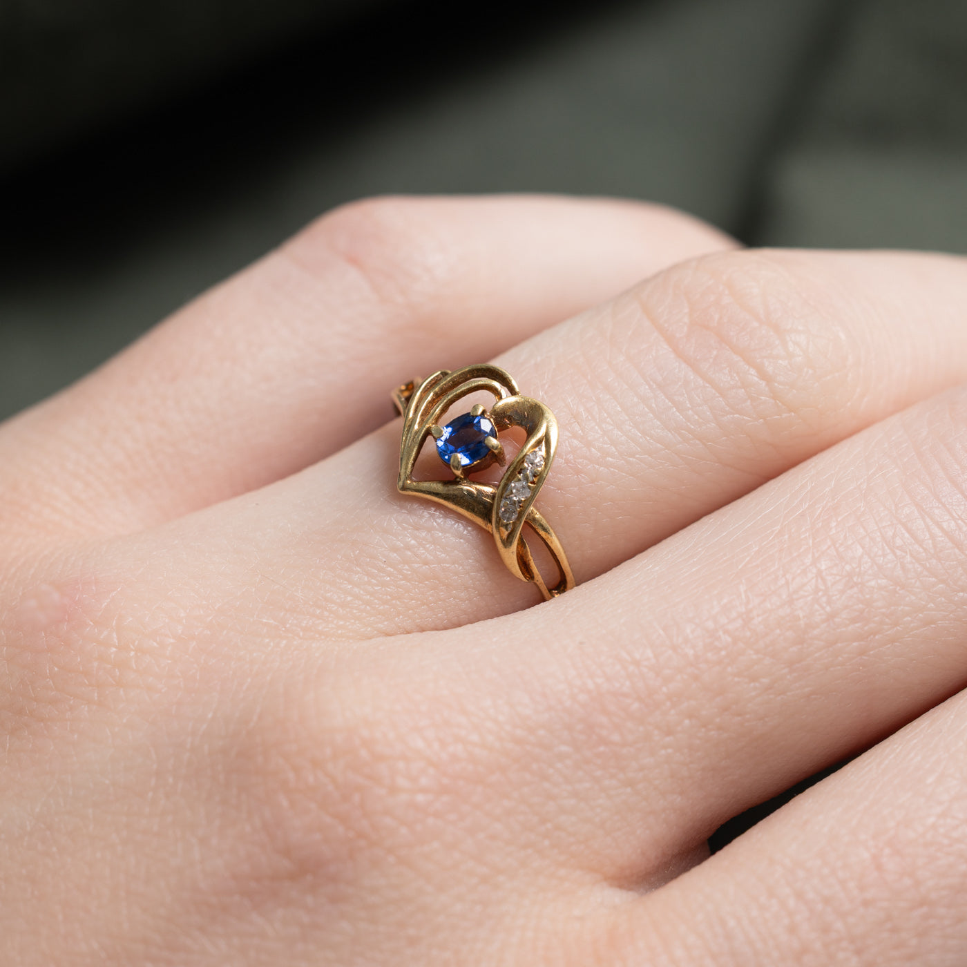 Sapphire & Diamond Openwork Heart Ring | 0.13ct, 0.01ctw | SZ 5.0 |