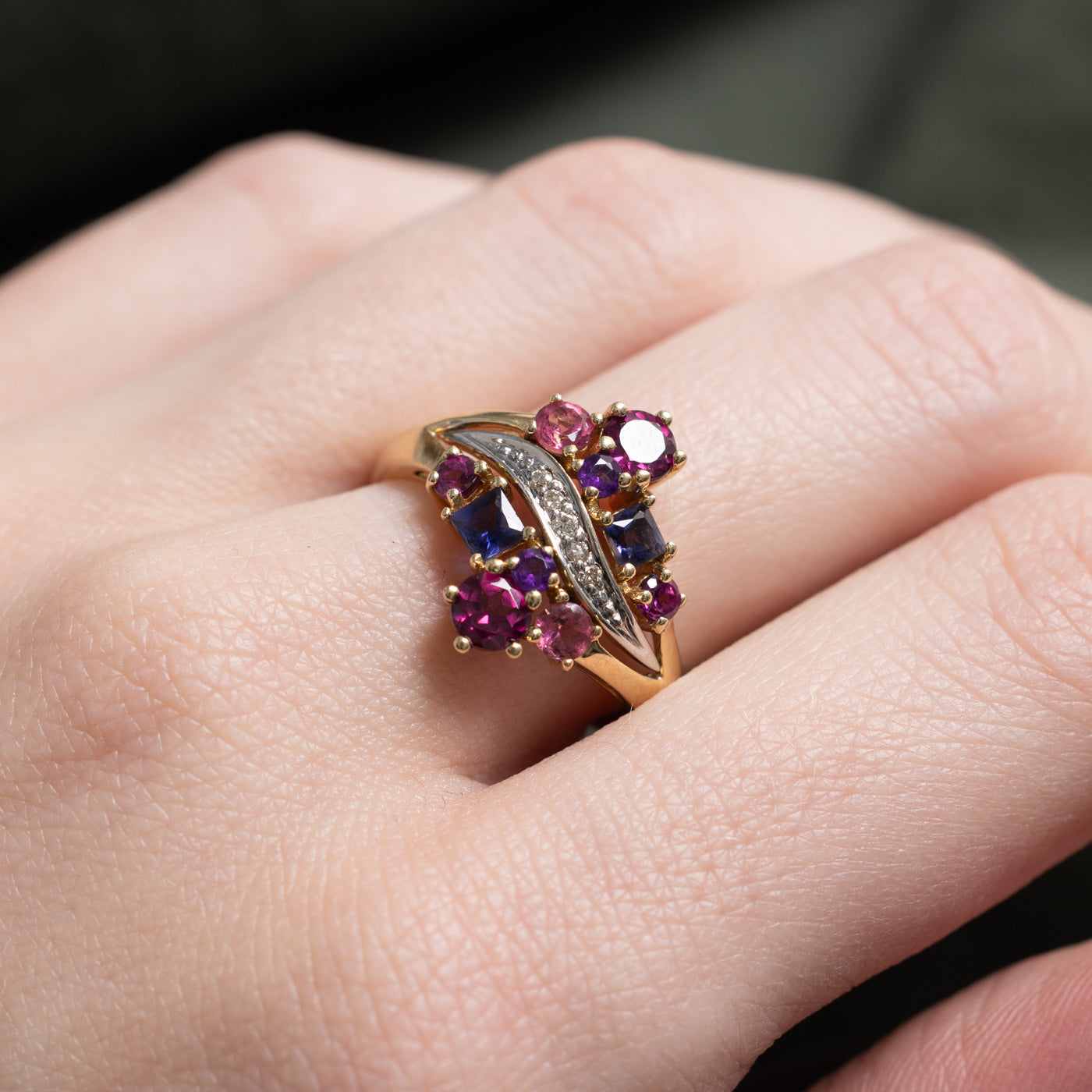 Mix Cut Tourmaline, Iolite & Diamond Cluster Ring | 0.8ctw, 0.03ctw | SZ 8.0 |