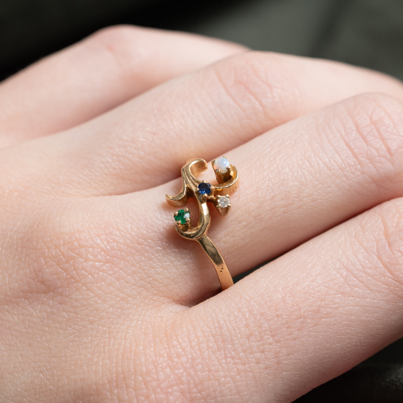 Scattered Multi Gem & Diamond Scrollwork Ring | 0.045ctw, 0.015ct | SZ 7.0 |