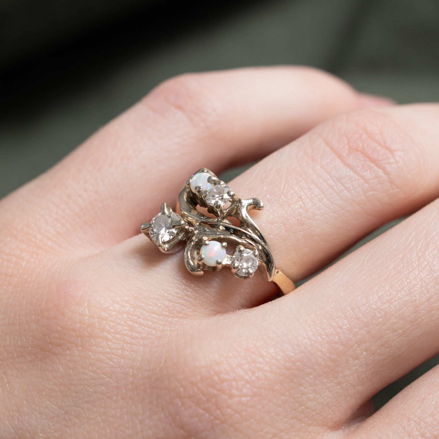 Two Tone Gold Diamond & Opal Cocktail Ring | 0.5ctw, 0.2ctw | SZ 5.25 |