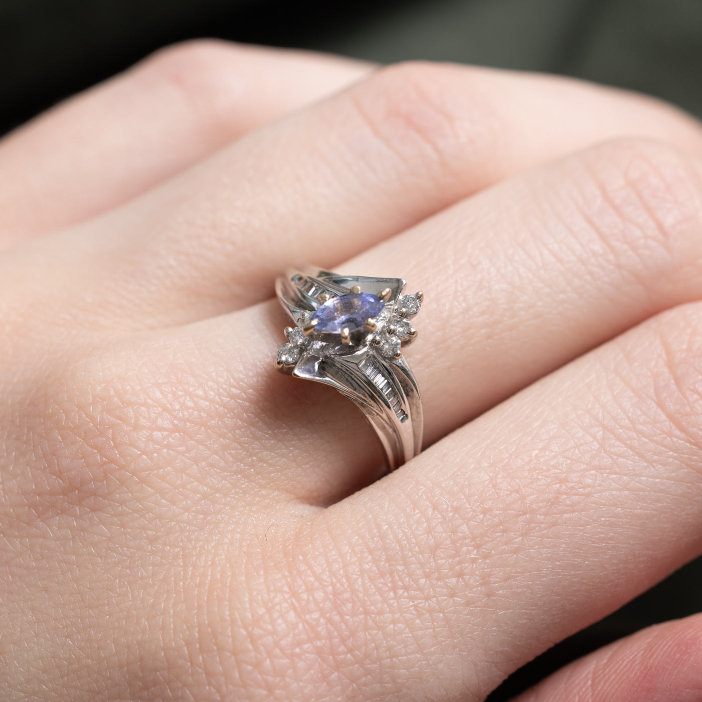 Marquise Cut Tanzanite & Diamond Ring | 0.13ct, 0.1ctw | SZ 6.5 |