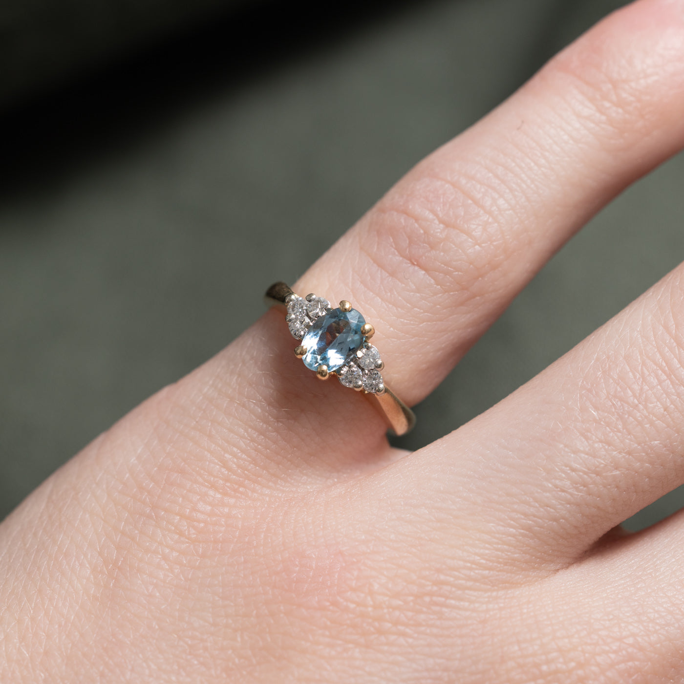 Pear Cut Blue Topaz & Diamond Chevron Ring | SZ 8.5