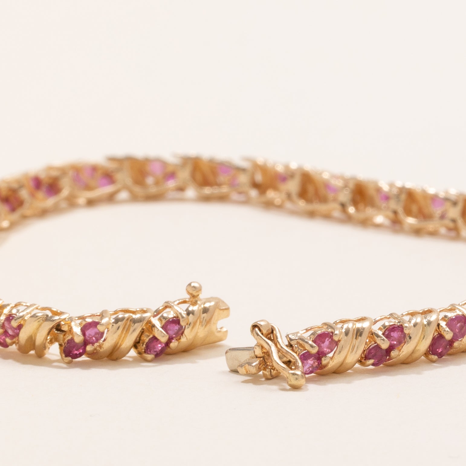 Ruby Grooved Gemstone Bracelet | 2.1ctw | 7.5" |