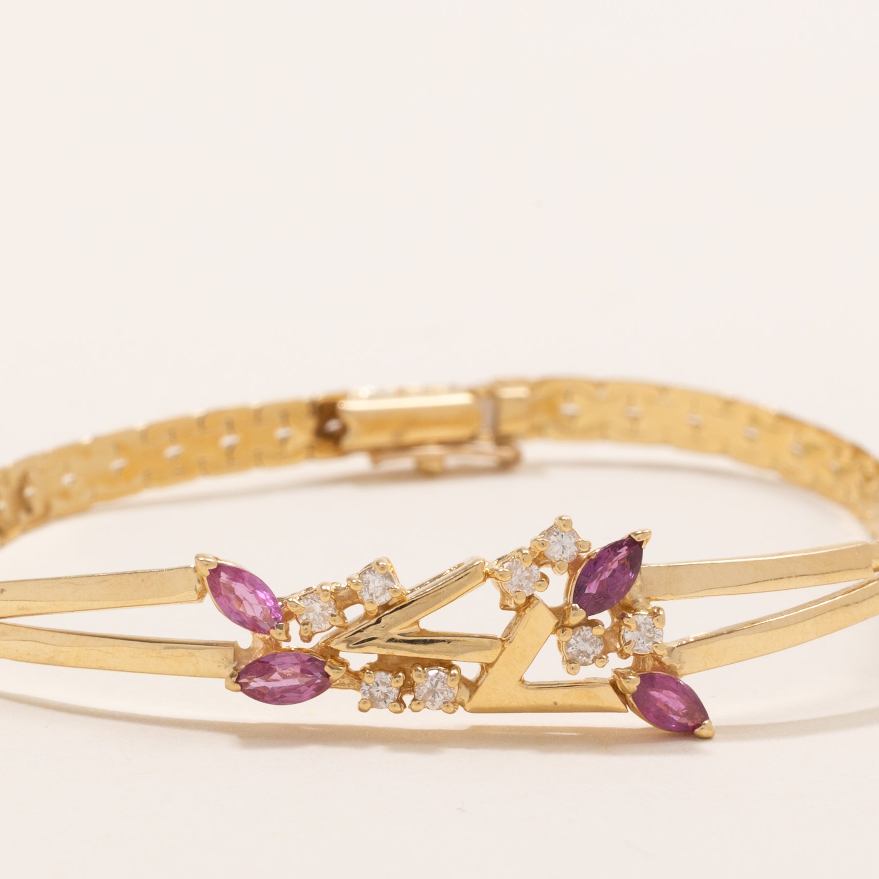 Marquise Cut Ruby & Diamond Gemstone Bracelet | 0.76ctw, 0.24ctw | 7" |