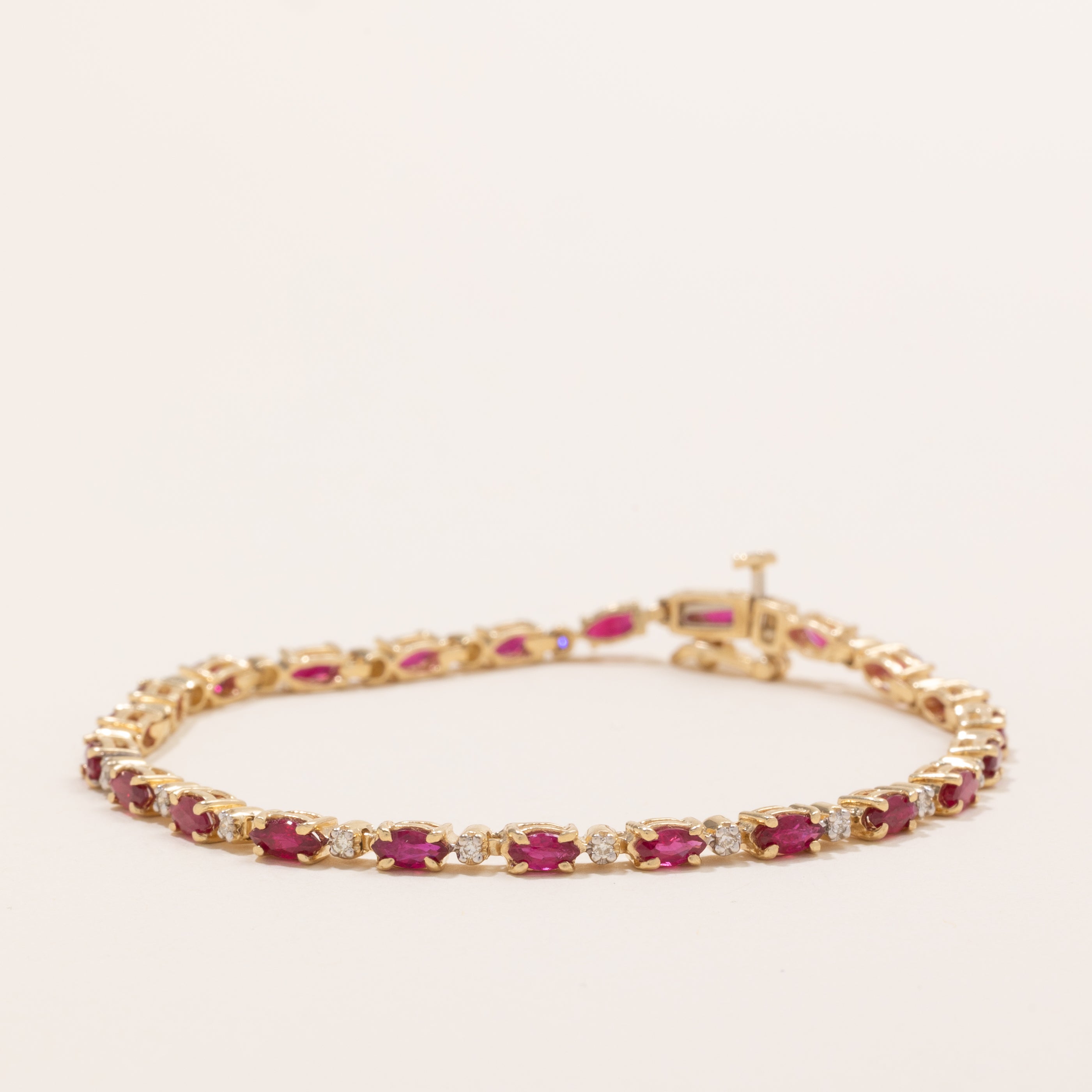 Marquise Cut Ruby & Diamond Gemstone Bracelet | 2.5ctw, 0.23ctw | 7.25" |