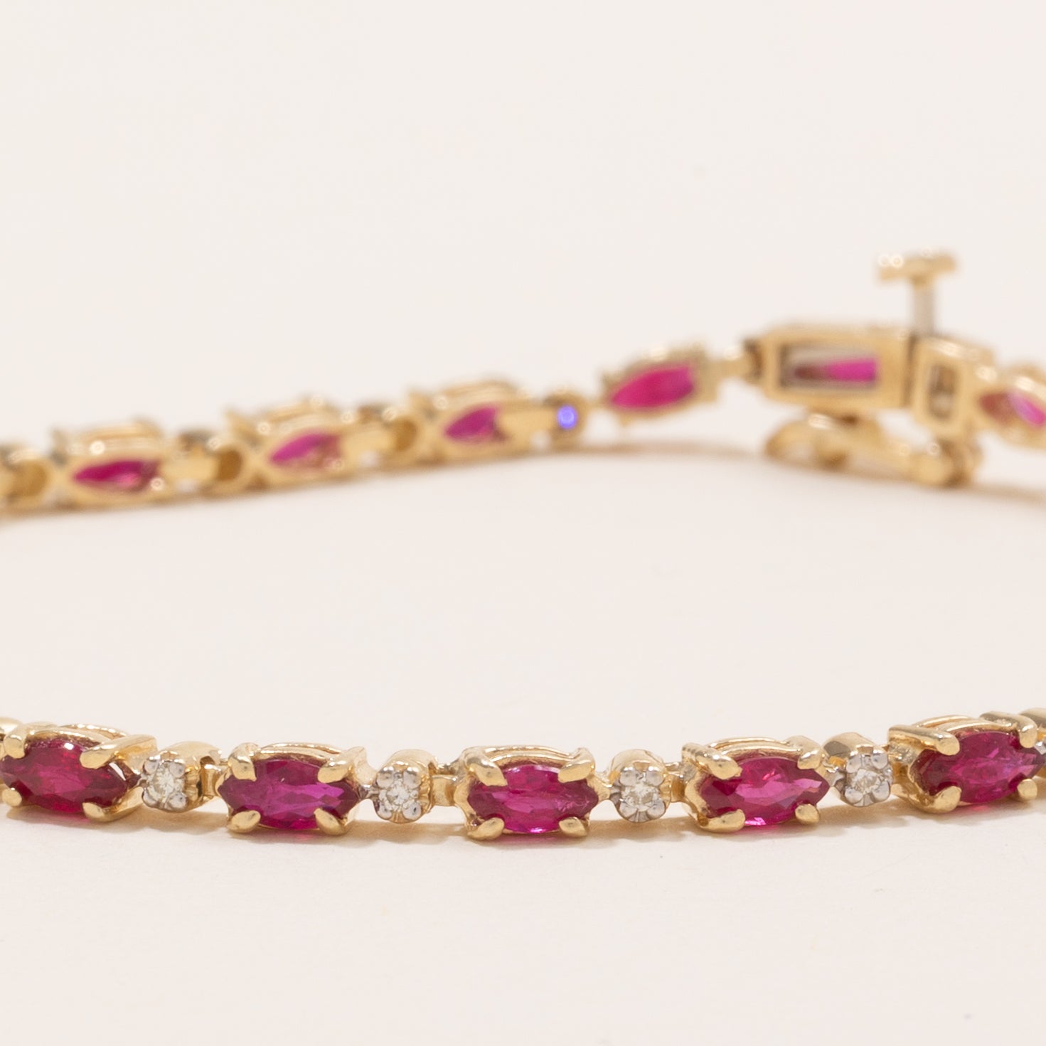 Marquise Cut Ruby & Diamond Gemstone Bracelet | 2.5ctw, 0.23ctw | 7.25" |
