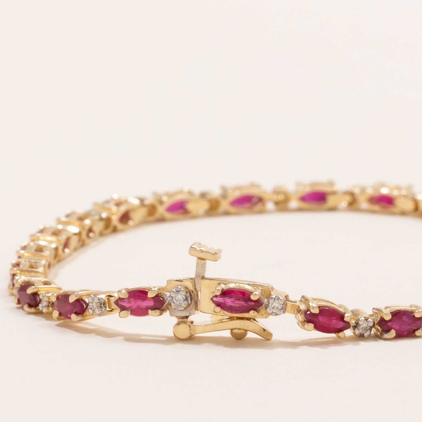 Marquise Cut Ruby & Diamond Gemstone Bracelet | 2.5ctw, 0.23ctw | 7.25" |