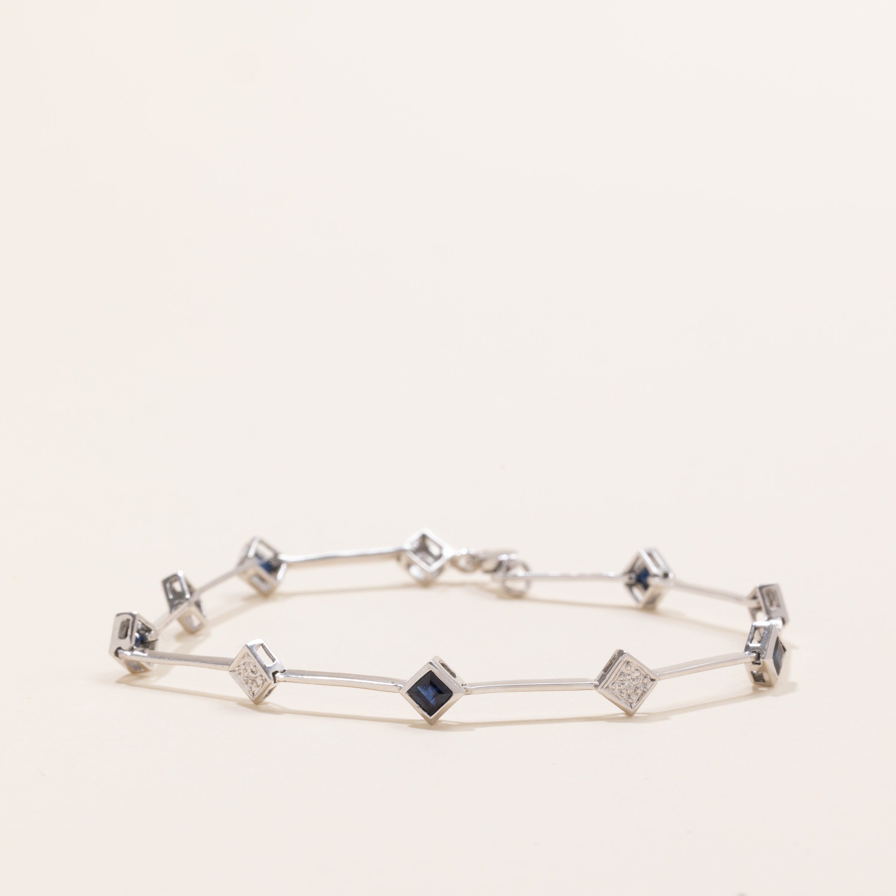 Square Cut Sapphire & Diamond Gemstone Bracelet | 1.25ctw, 0.03ctw | 7" |
