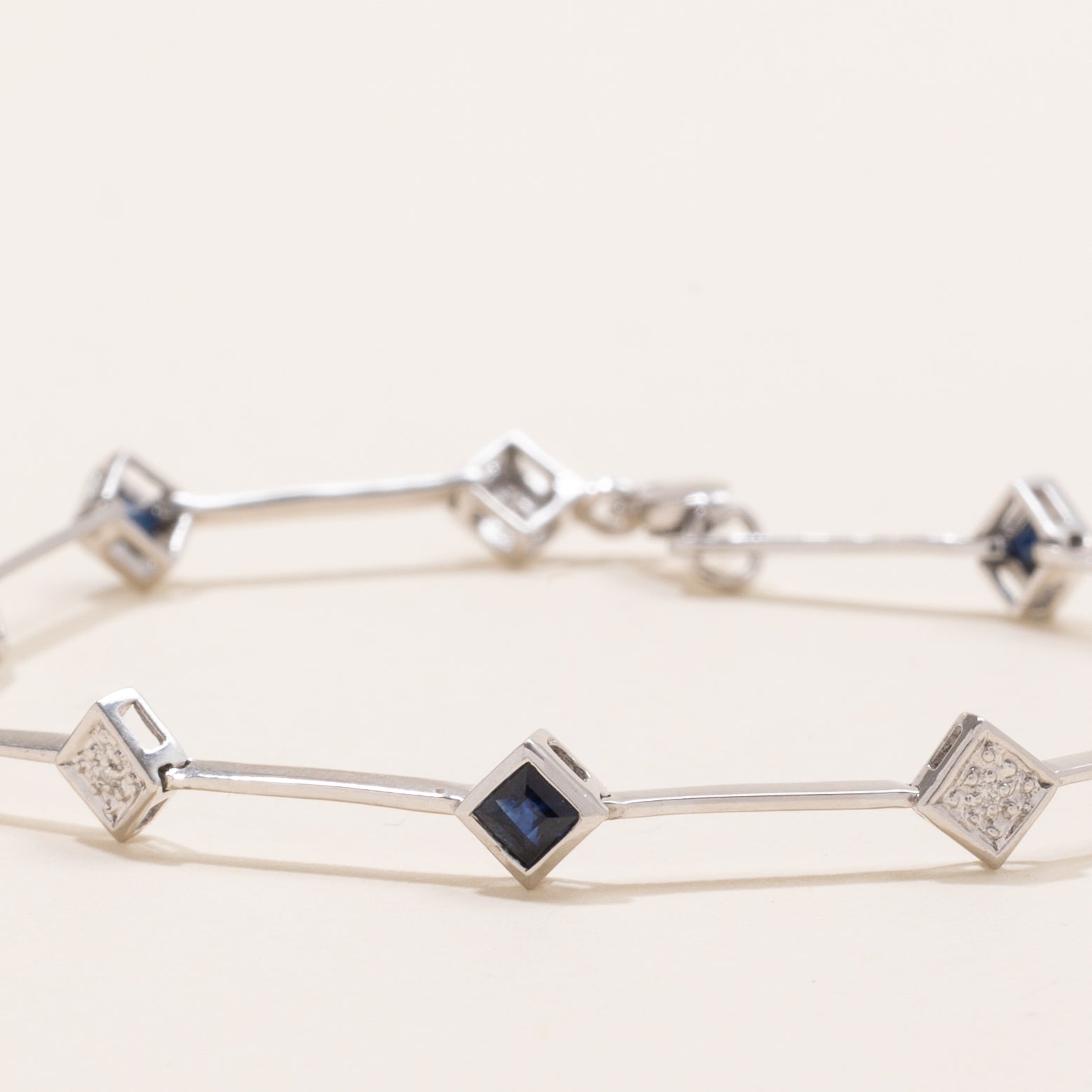 Square Cut Sapphire & Diamond Gemstone Bracelet | 1.25ctw, 0.03ctw | 7" |