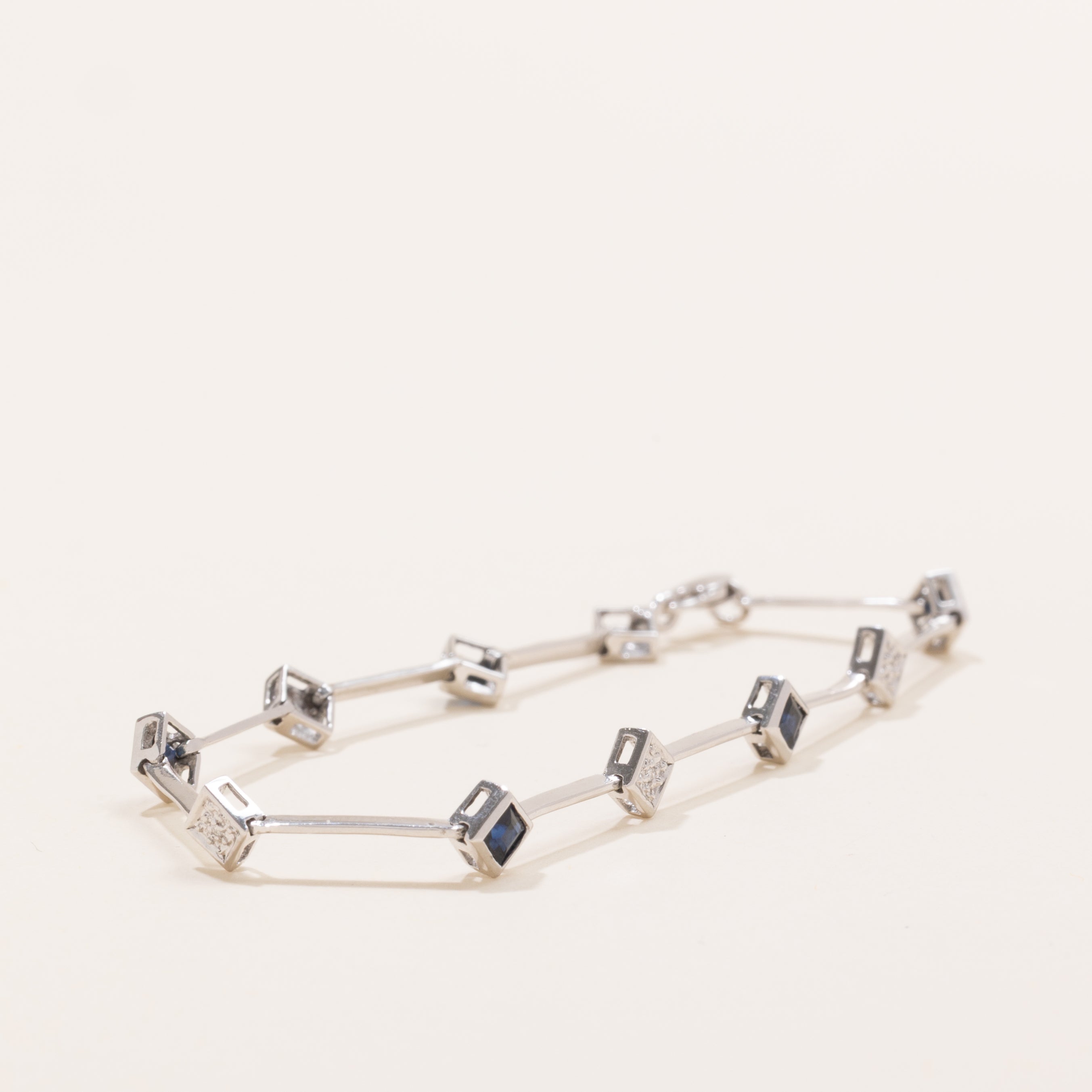 Square Cut Sapphire & Diamond Gemstone Bracelet | 1.25ctw, 0.03ctw | 7" |