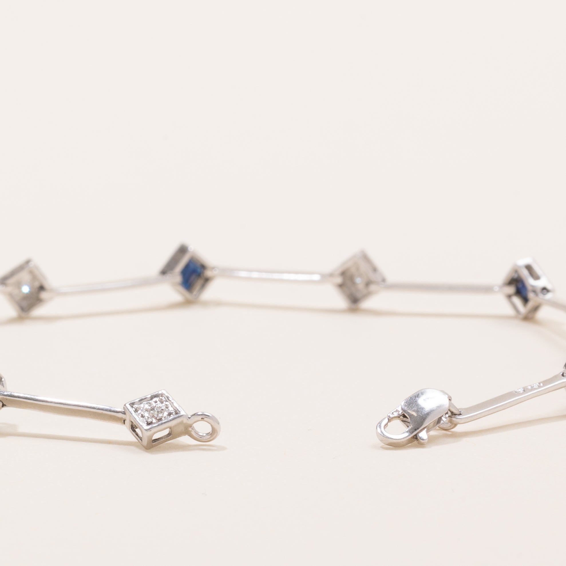Square Cut Sapphire & Diamond Gemstone Bracelet | 1.25ctw, 0.03ctw | 7" |