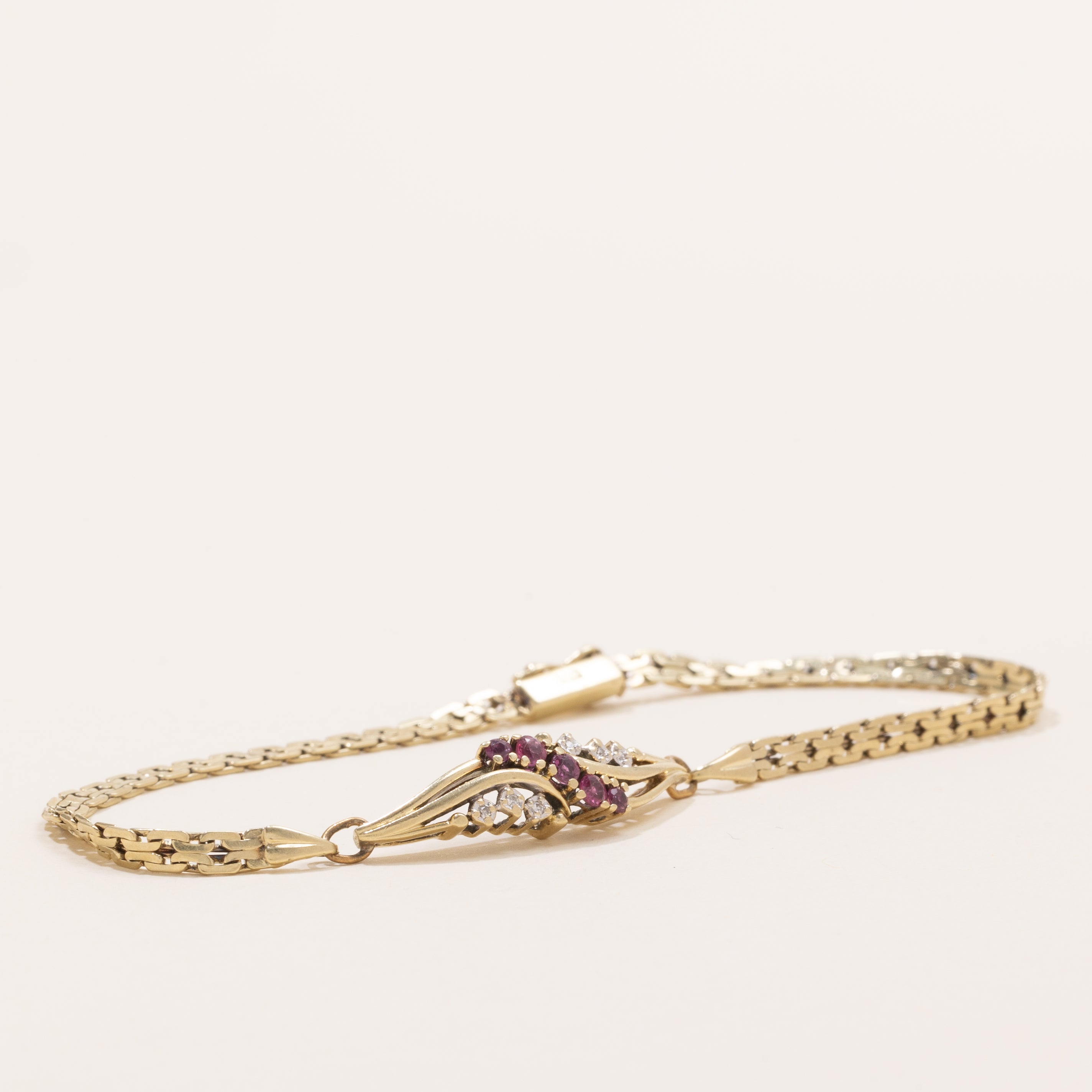 Ruby & Diamond C Link Bypass Gemstone Bracelet | 0.25ctw, 0.04ctw | 8" |