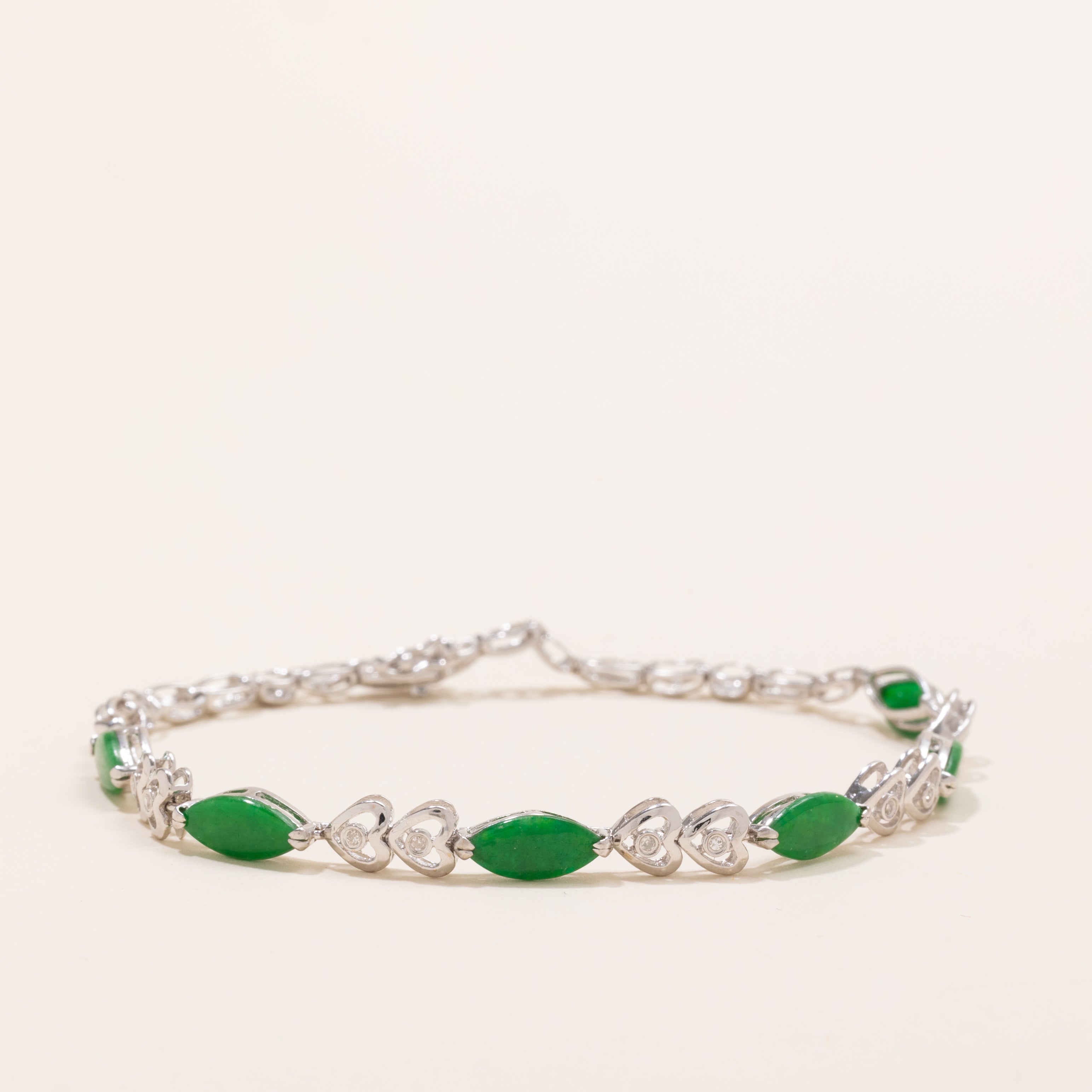Jade & Diamond Heart Gemstone Bracelet | 2.1ctw, 0.05ctw | 7.25" |