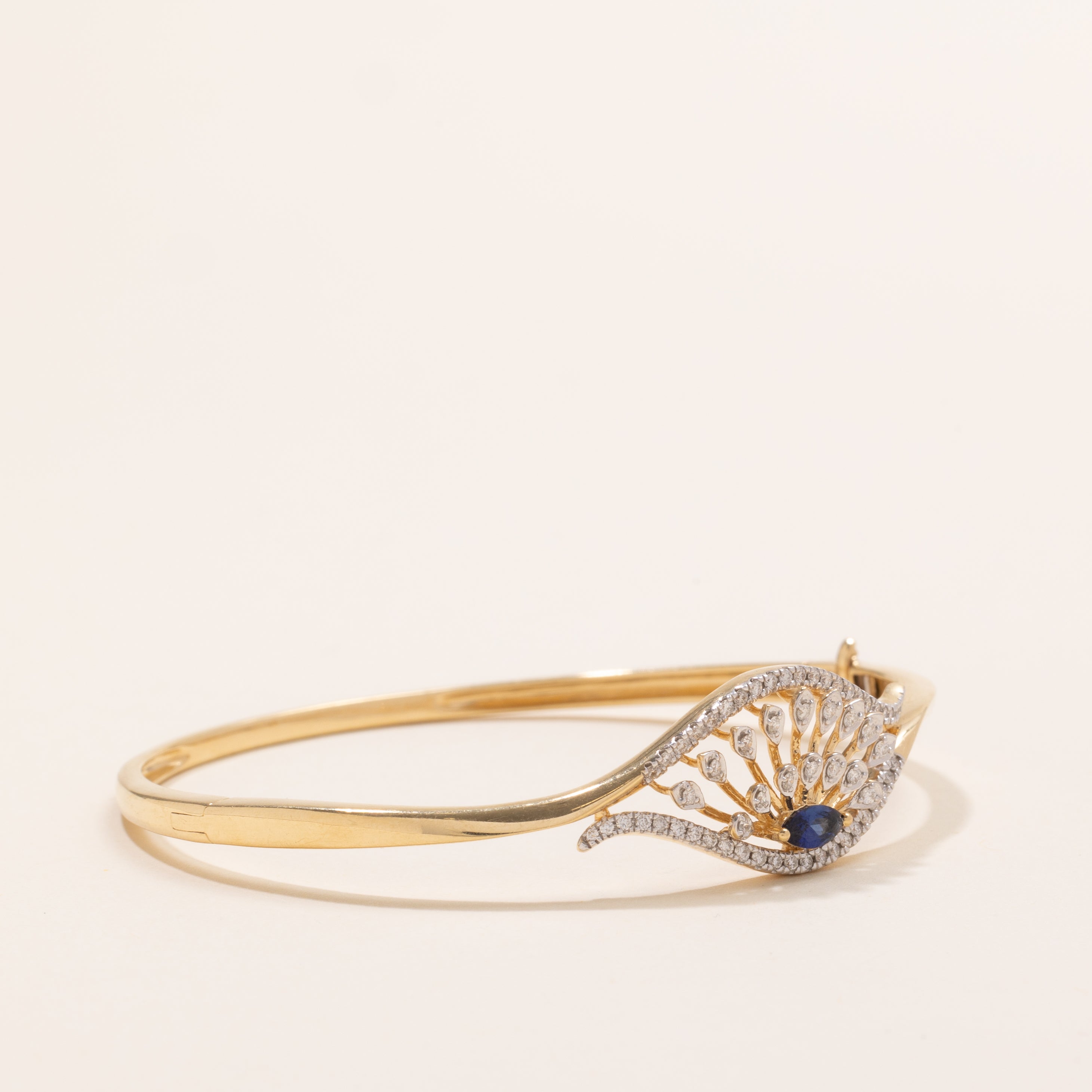 Marquise Cut Sapphire & Diamond Bypass Cuff Bracelet | 0.2ct, 0.42ctw | 7.5" |
