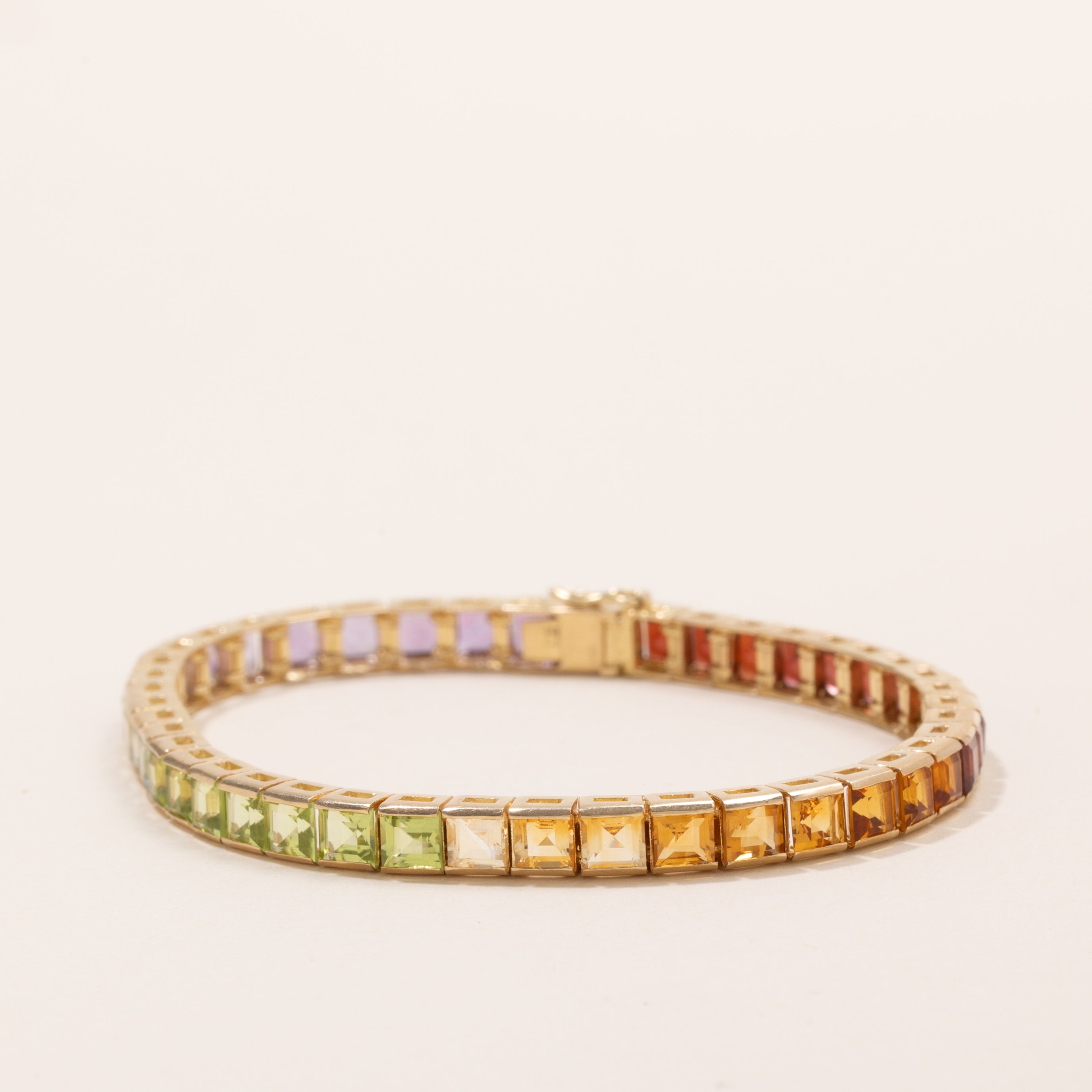Step Cut Multi Gem Rainbow Tennis Bracelet | 13.85ctw | 7" |