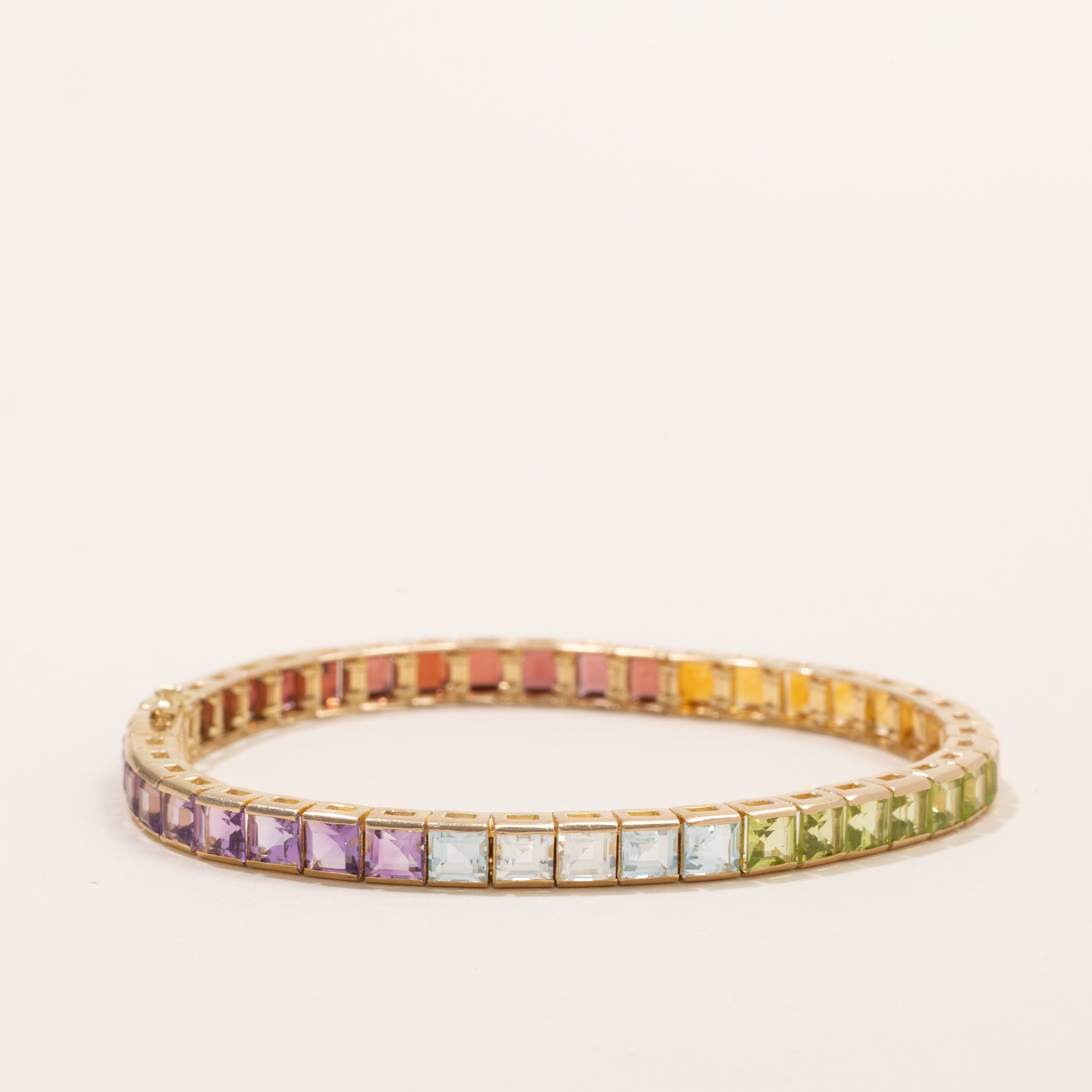 Step Cut Multi Gem Rainbow Tennis Bracelet | 13.85ctw | 7" |