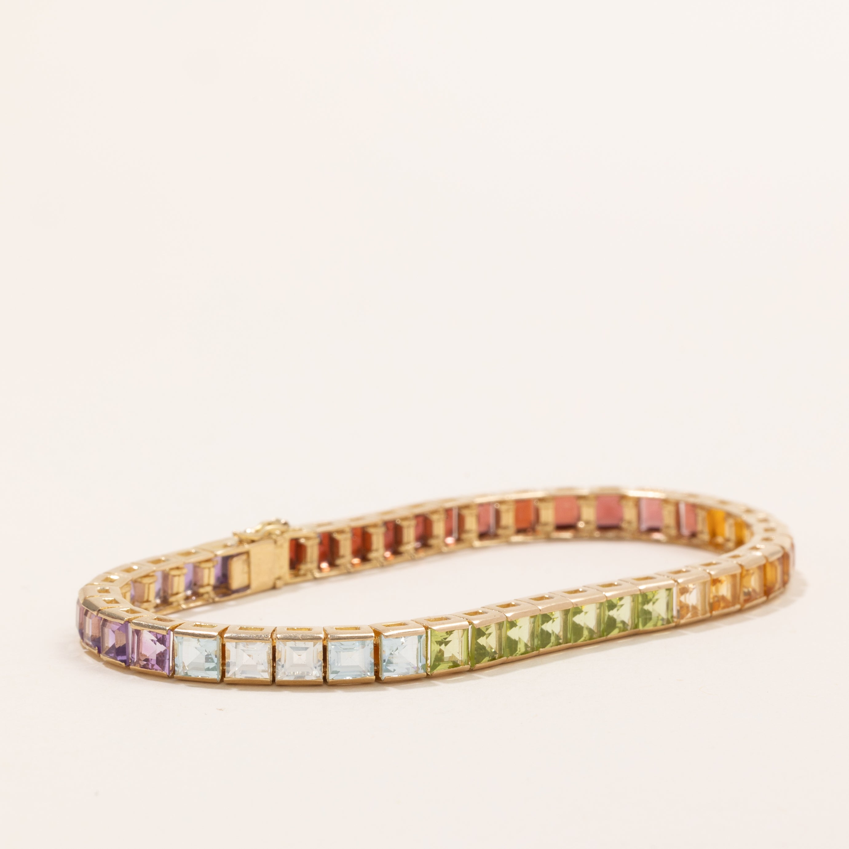 Step Cut Multi Gem Rainbow Tennis Bracelet | 13.85ctw | 7" |