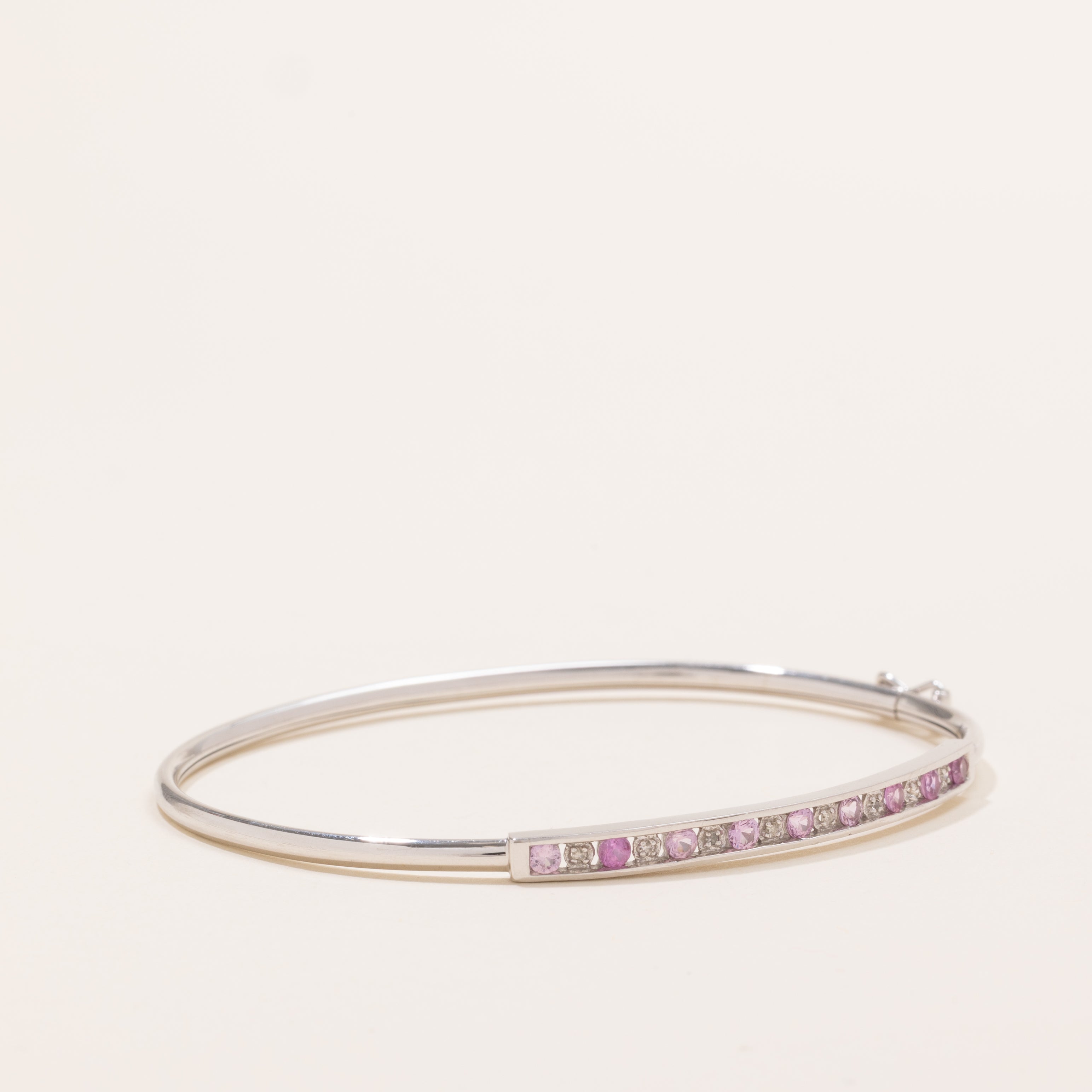 Channel Set Pink Sapphire & Diamond Cuff Bracelet | 0.5ctw, 0.04ctw | 7.5" |