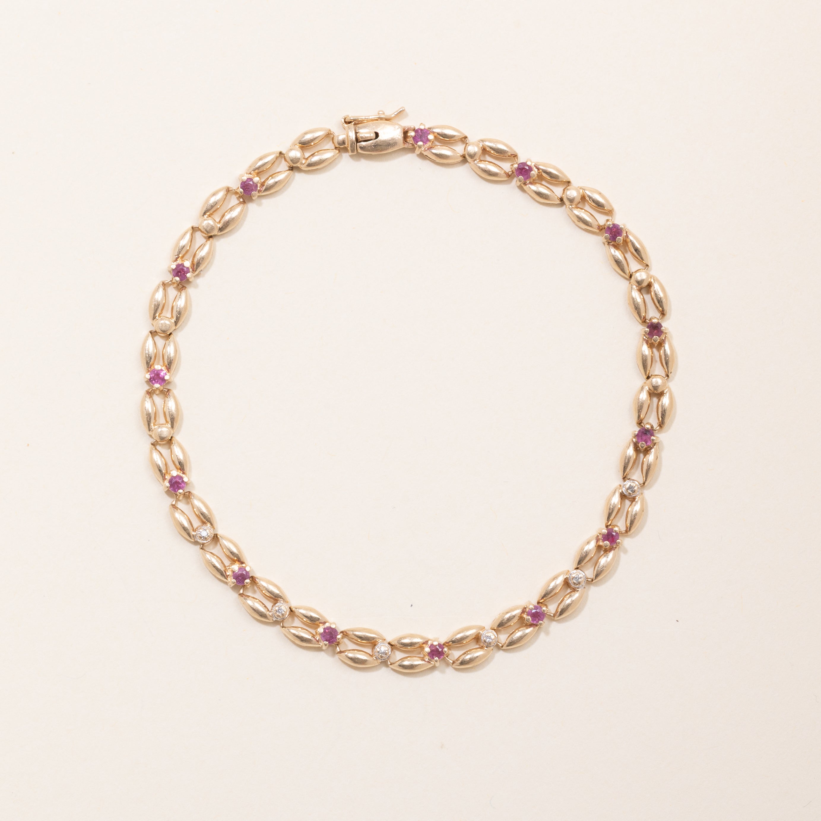 Ruby & Diamond Modified Panther Link Chain Bracelet | 0.7ctw, 0.03ctw | 8" |