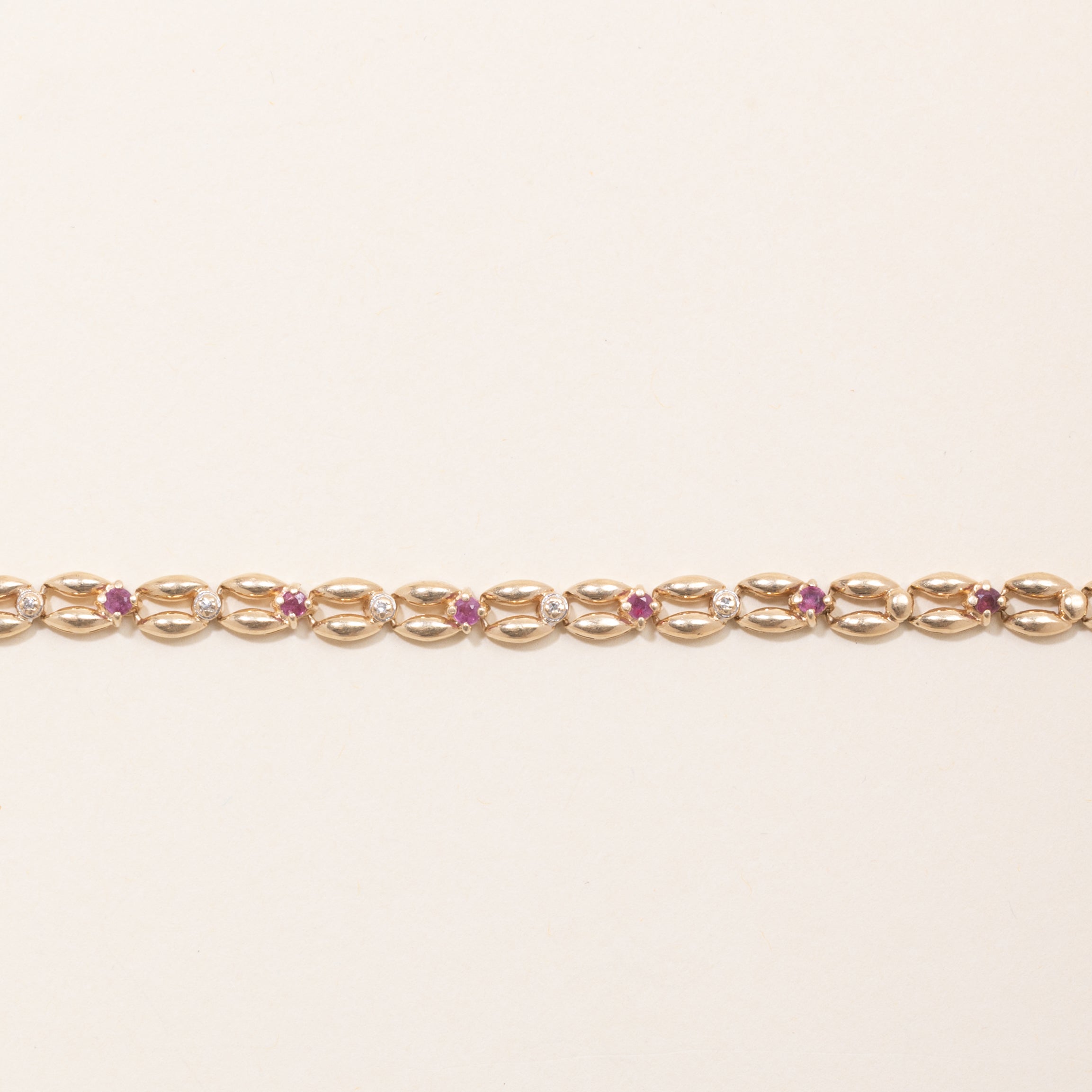 Ruby & Diamond Modified Panther Link Chain Bracelet | 0.7ctw, 0.03ctw | 8" |