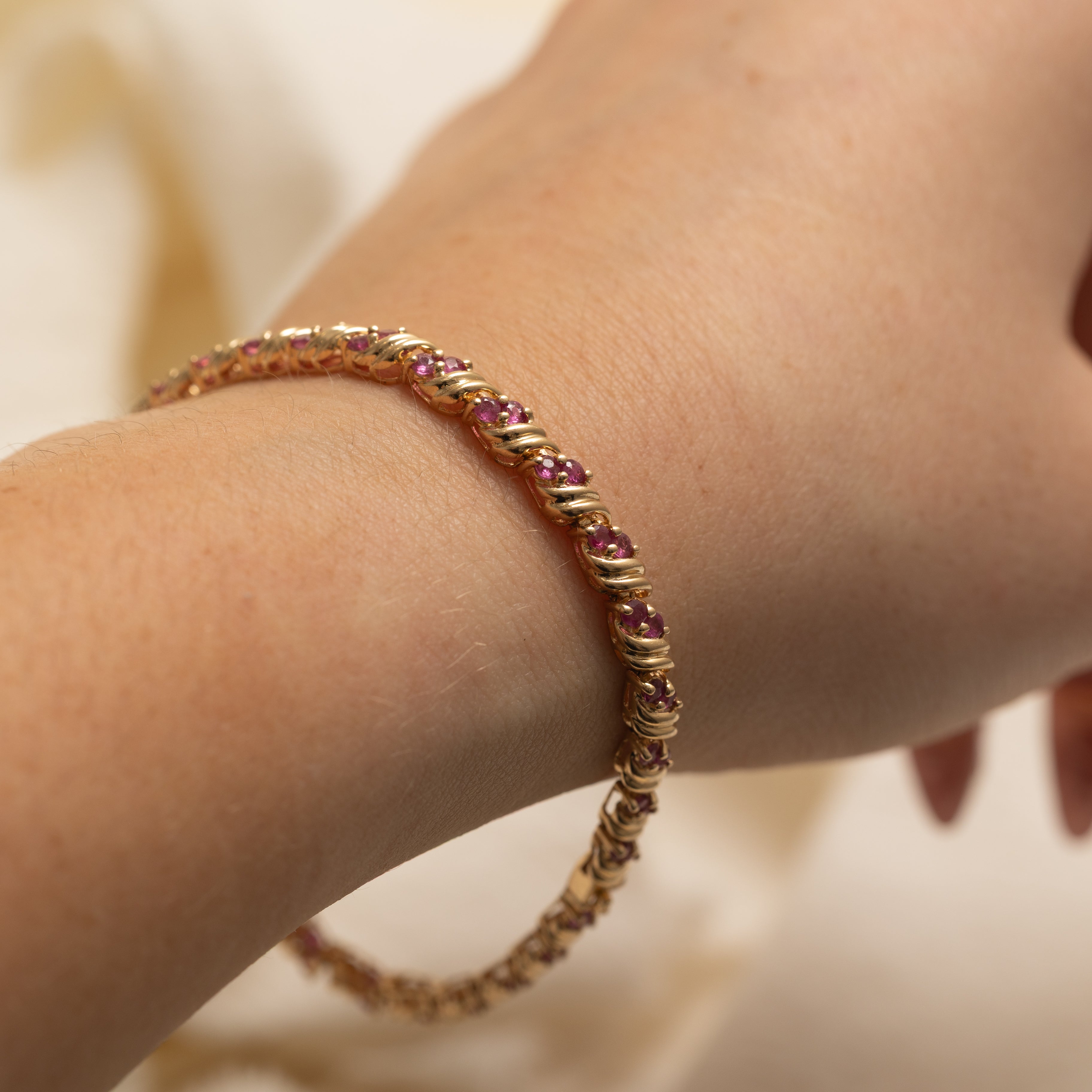 Ruby Grooved Gemstone Bracelet | 2.1ctw | 7.5" |