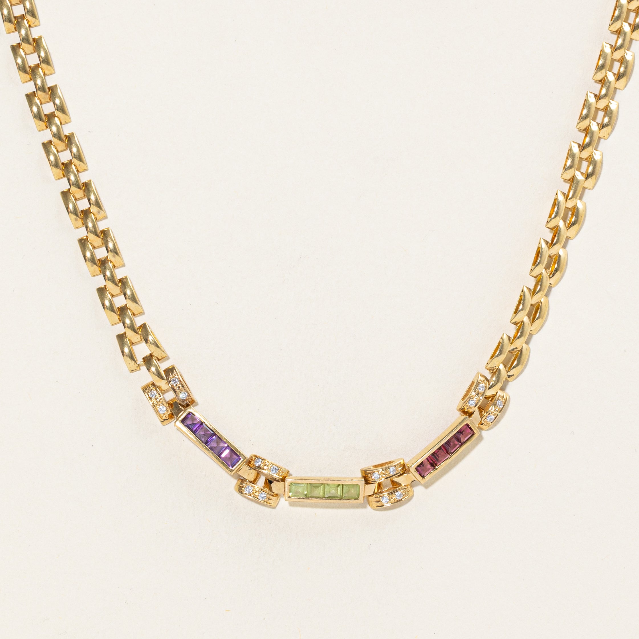 Multi Gem Panther Link Chain Necklace | 1.6ctw | 16.75" |