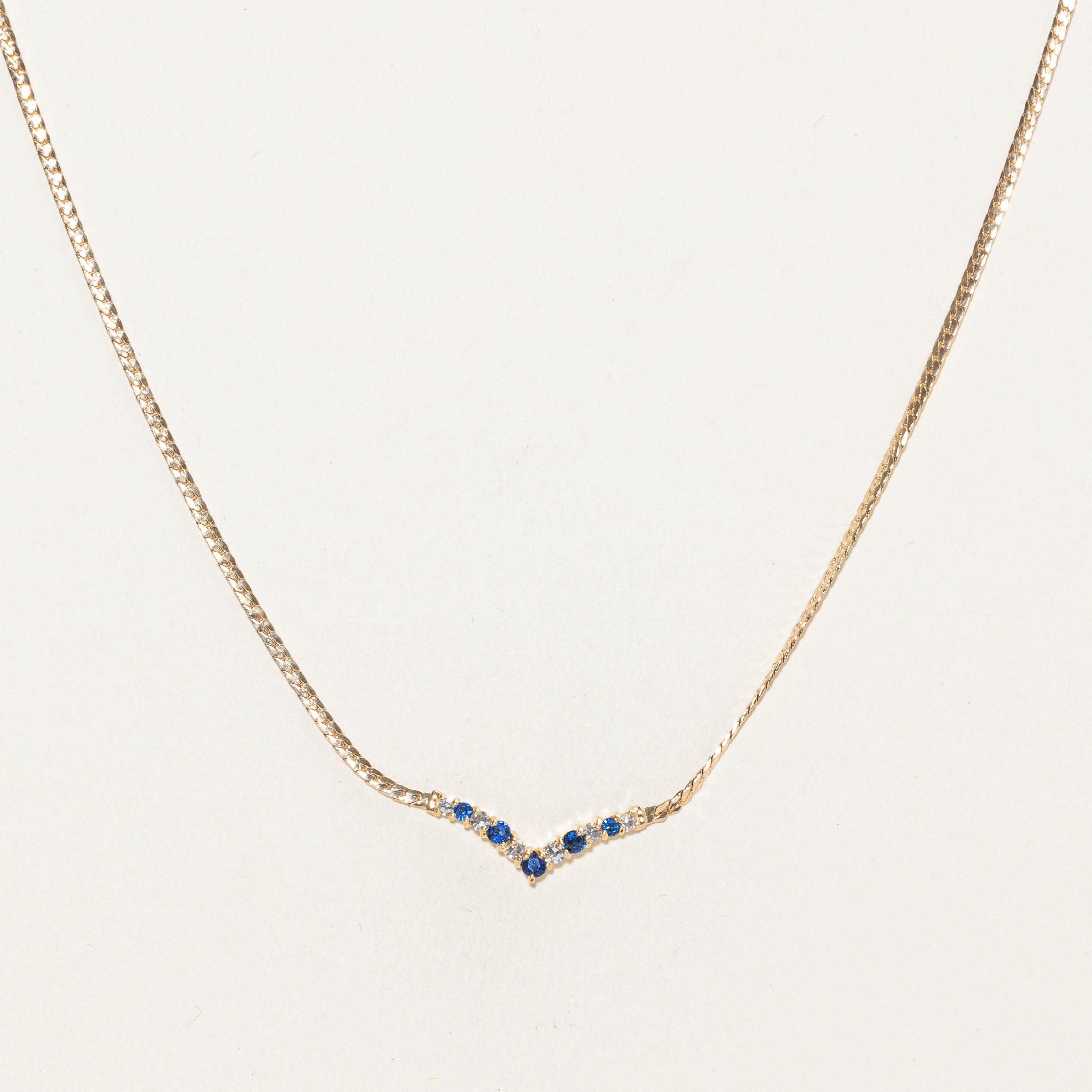 Sapphire & Diamond Chevron Pendant Necklace | 0.2ctw, 0.16ctw | 16" |